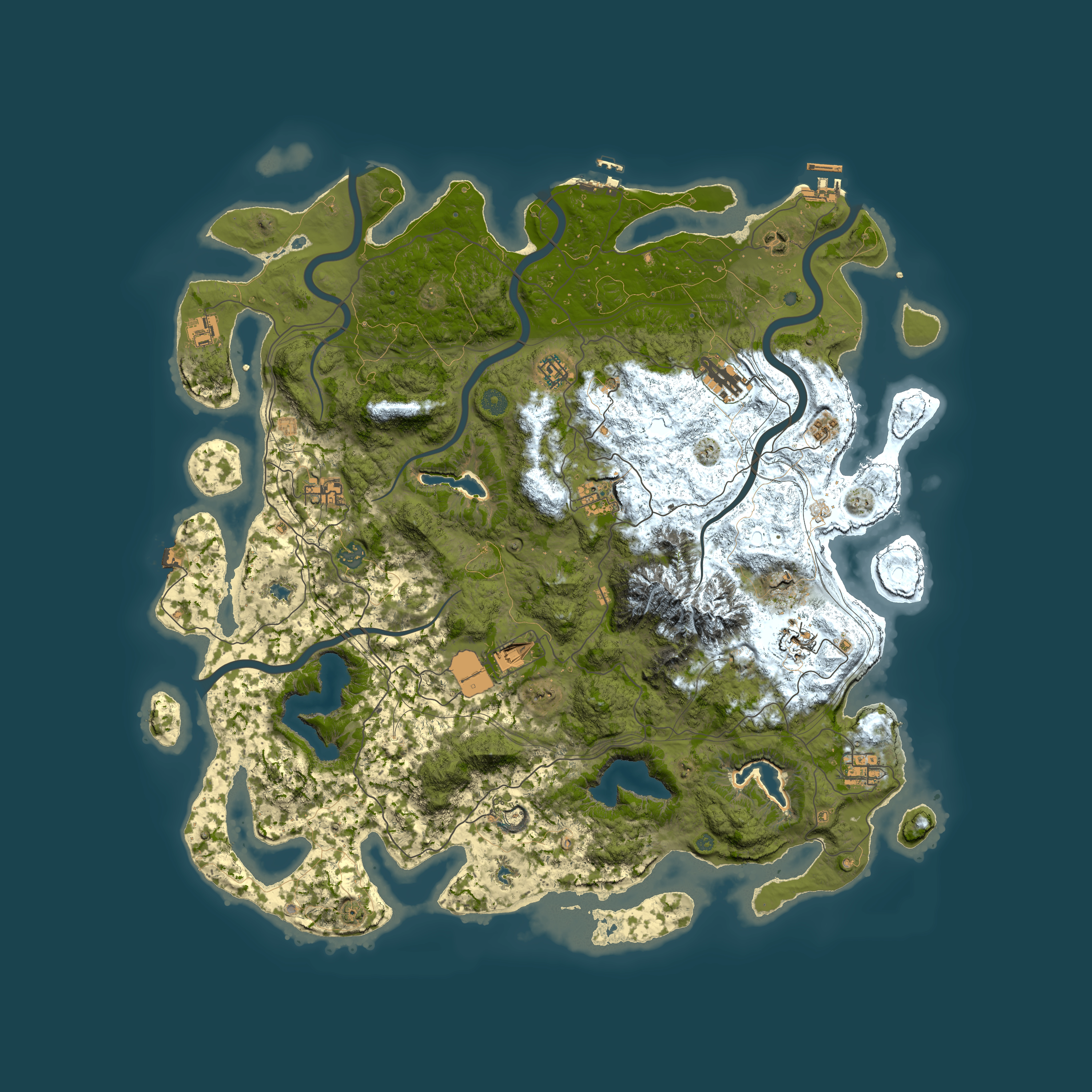 Full top-down render of Rust map seed 556563165, 5000x5000m