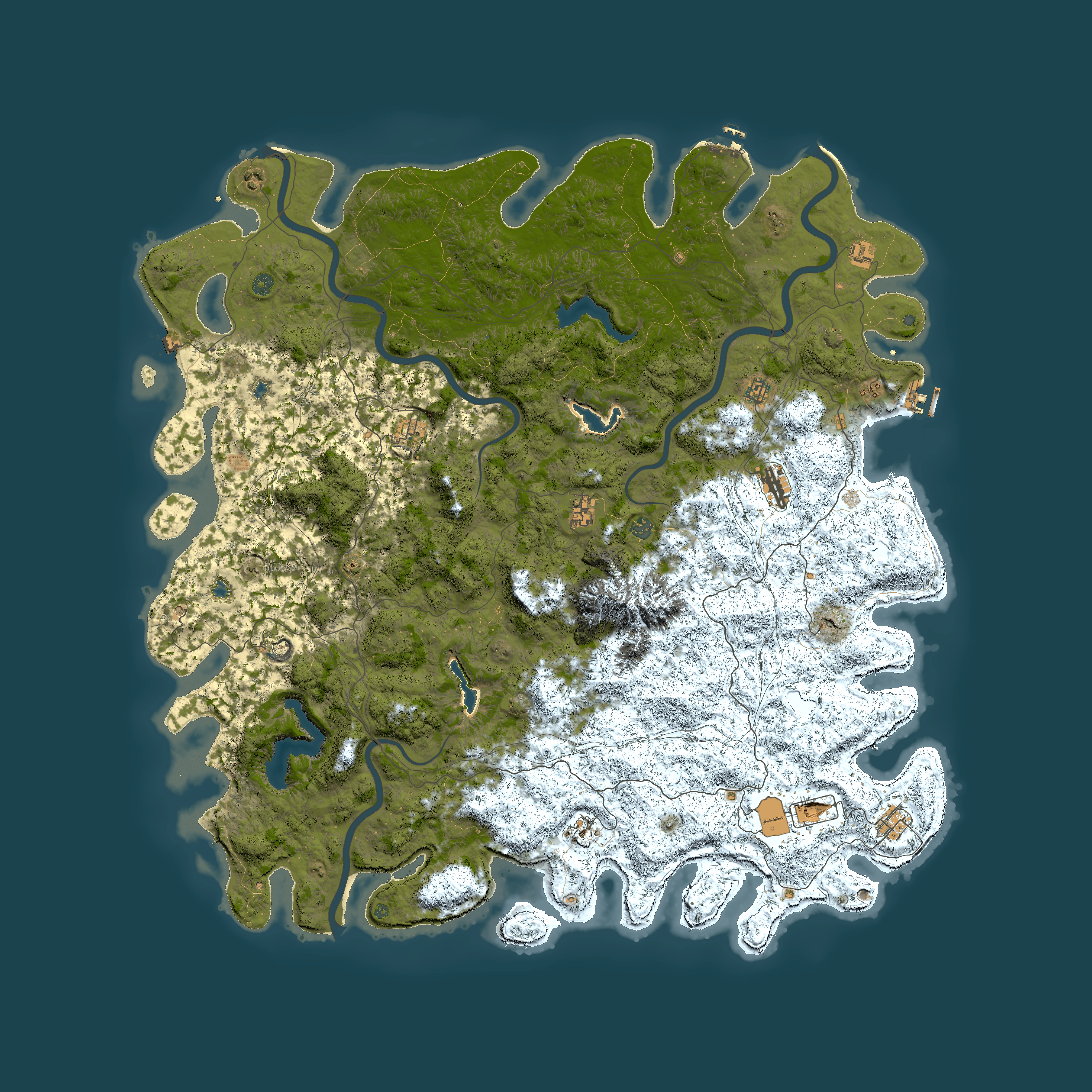 Full top-down render of Rust map seed 1020864979, 6000x6000m