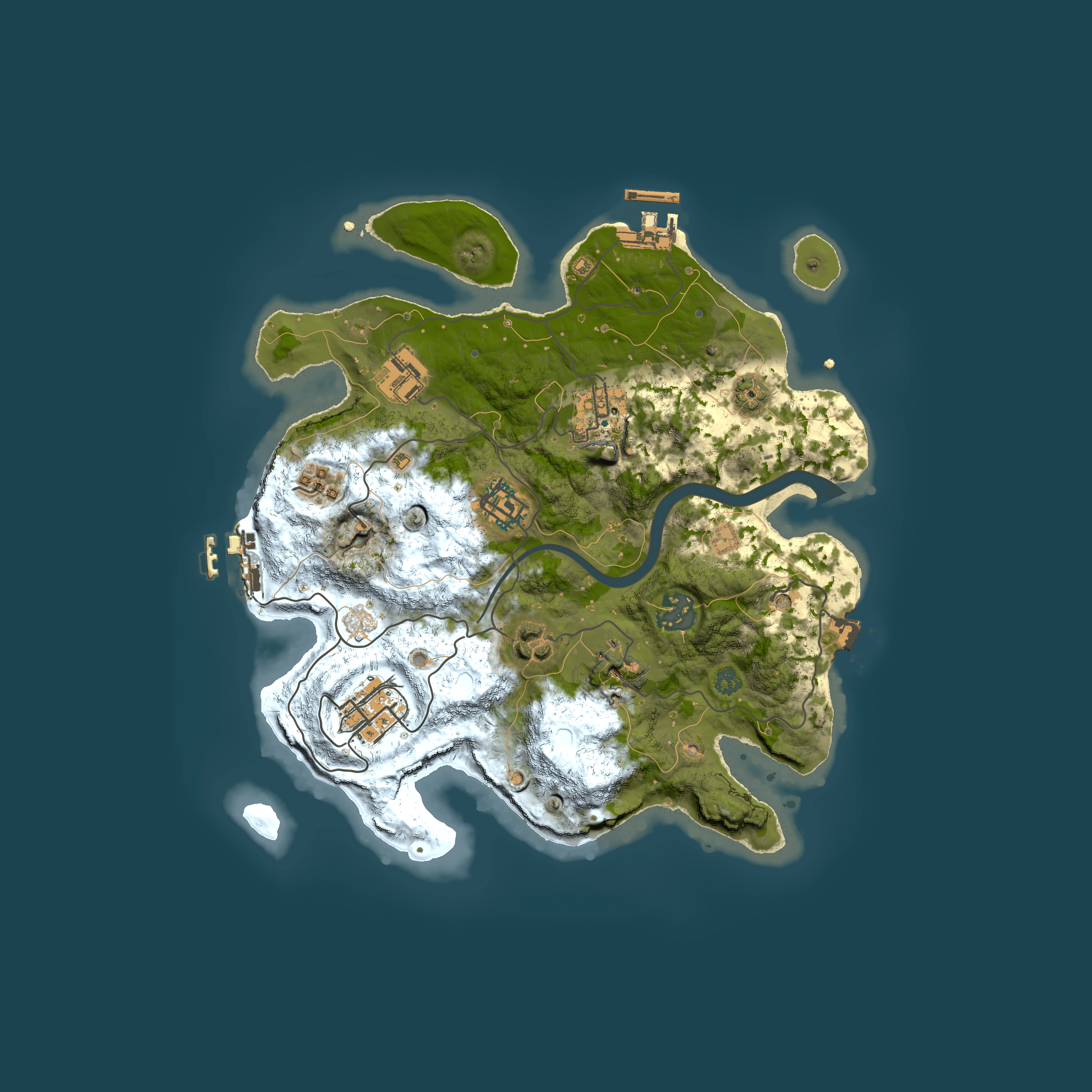 Full top-down render of Rust map seed 1129002736, 3000x3000m