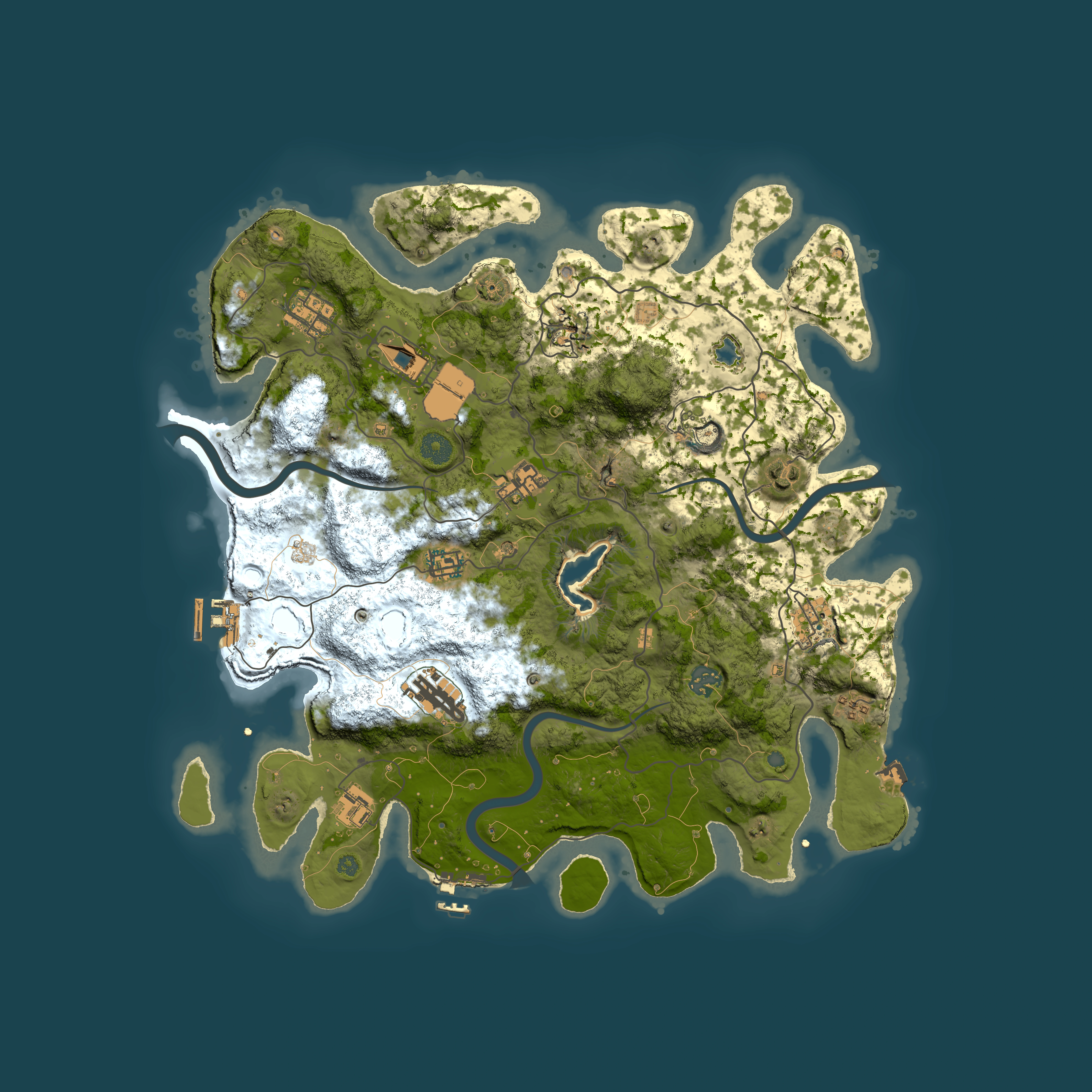 Full top-down render of Rust map seed 1045174666, 4000x4000m