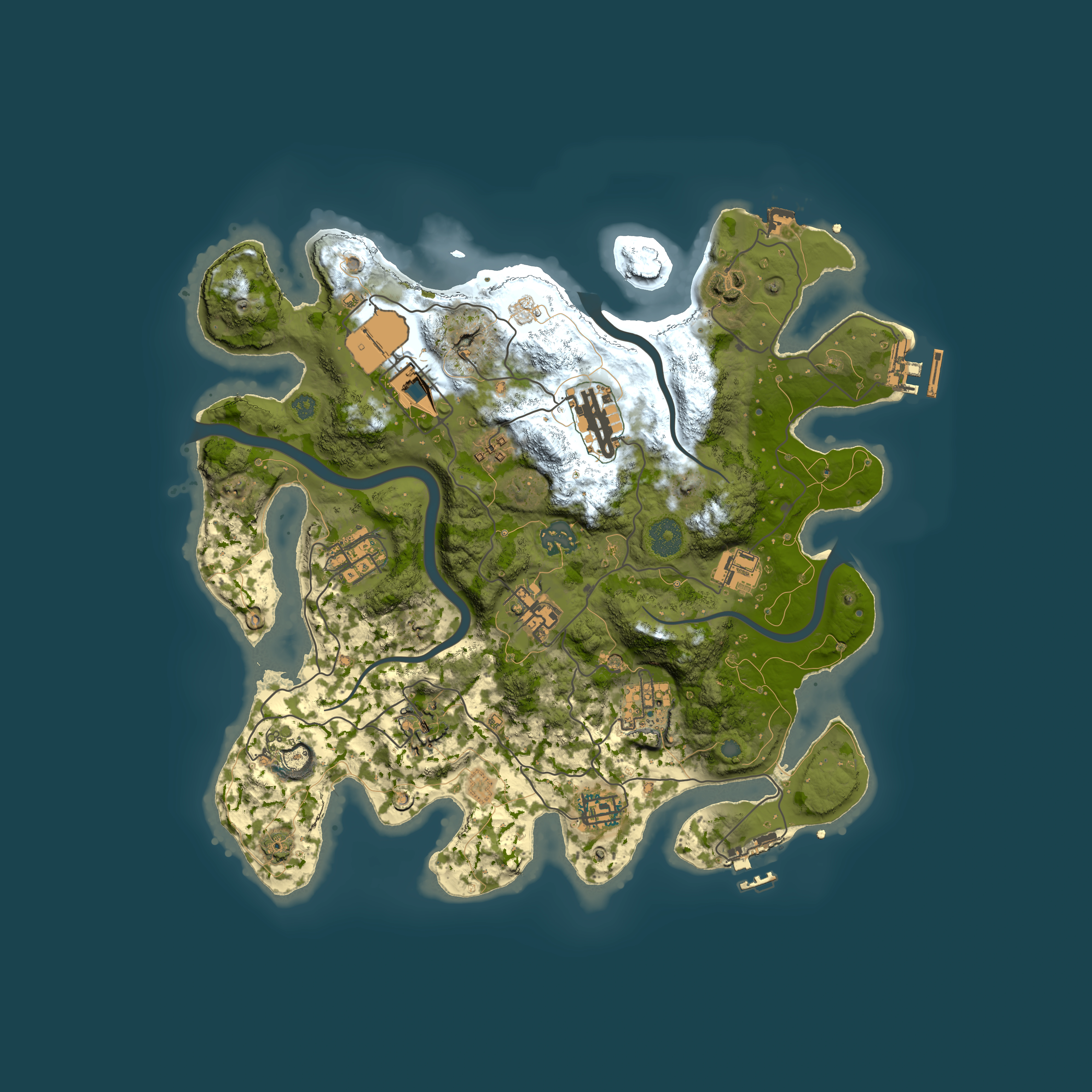 Full top-down render of Rust map seed 1122986367, 3500x3500m