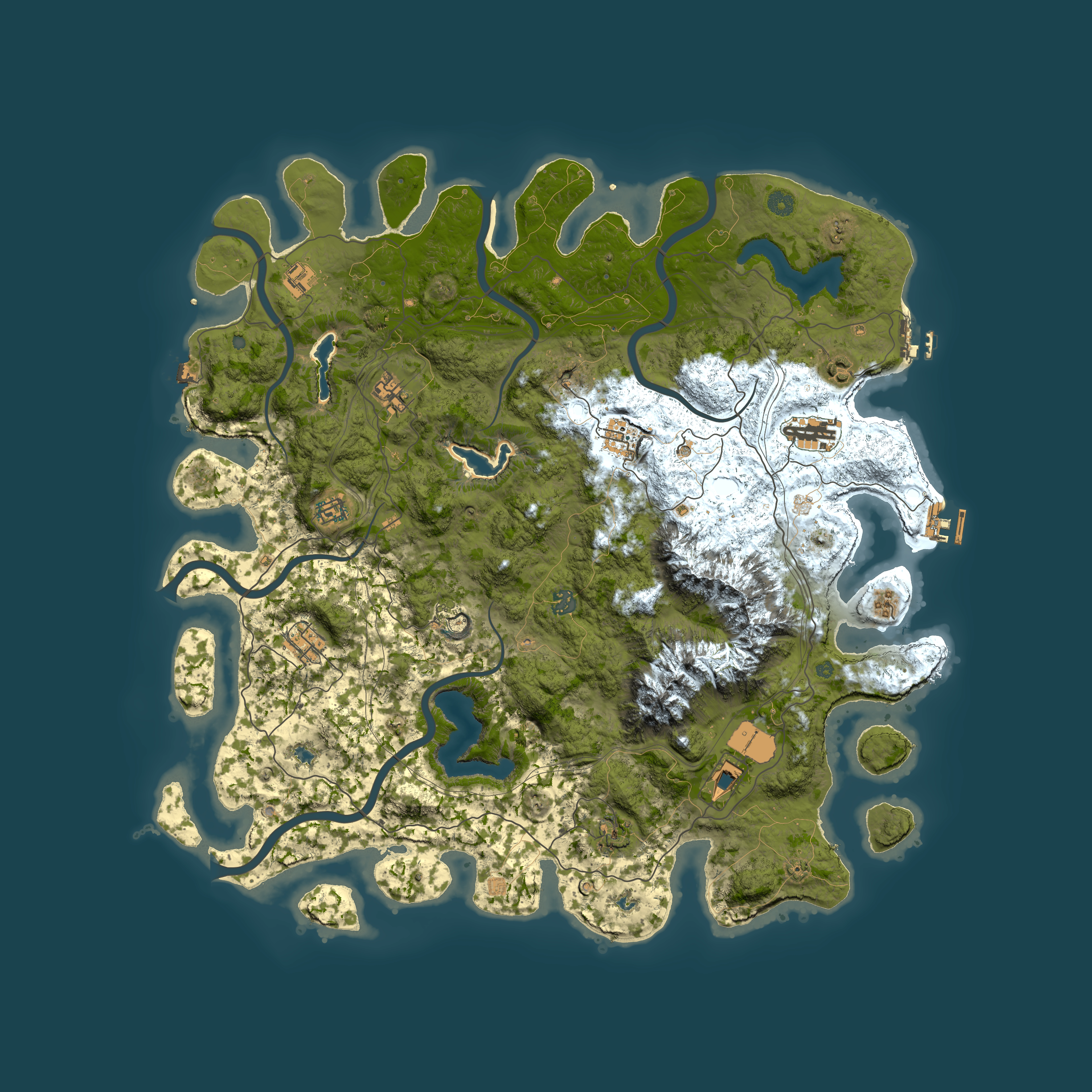 Full top-down render of Rust map seed 242927262, 5000x5000m