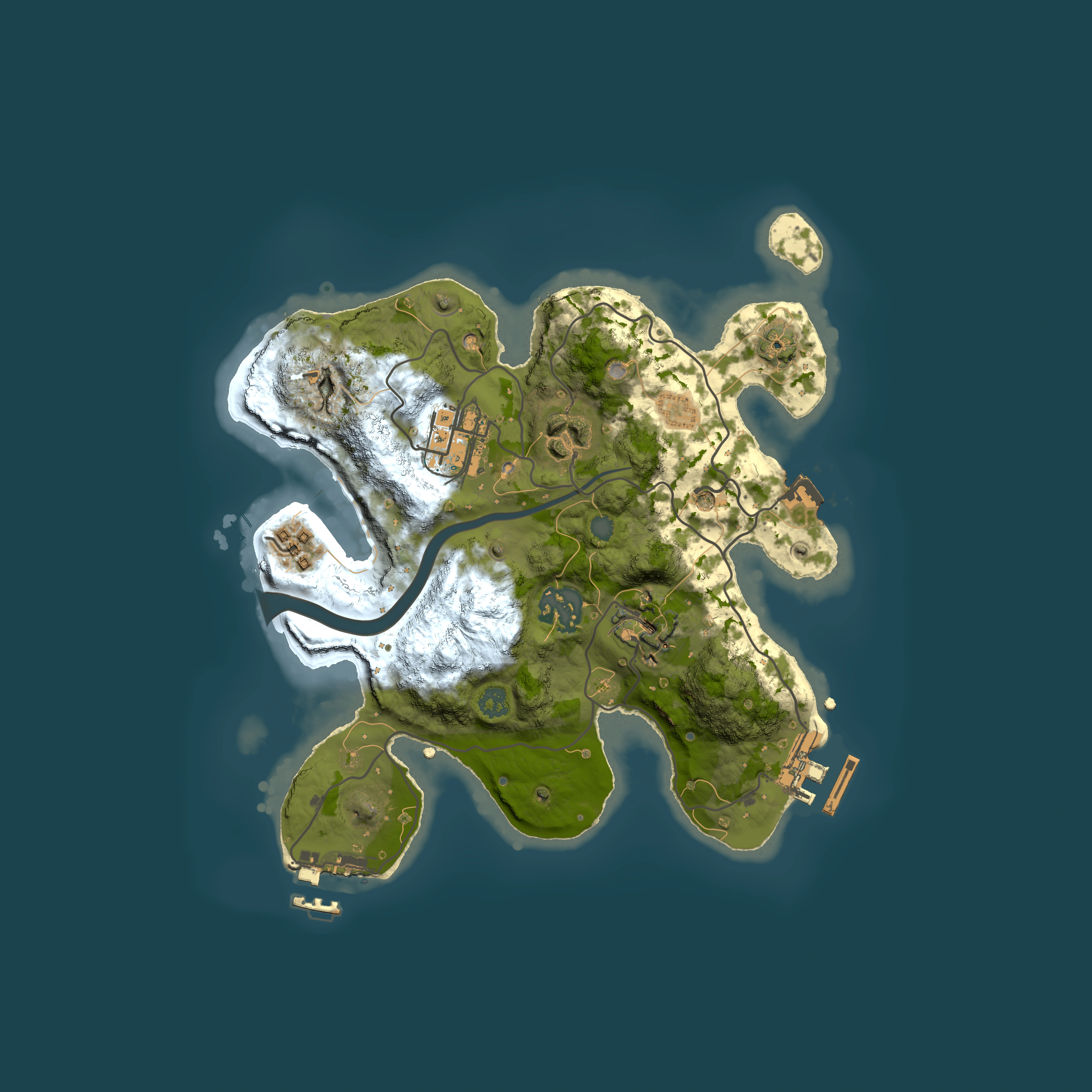 Full top-down render of Rust map seed 1064487734, 2500x2500m