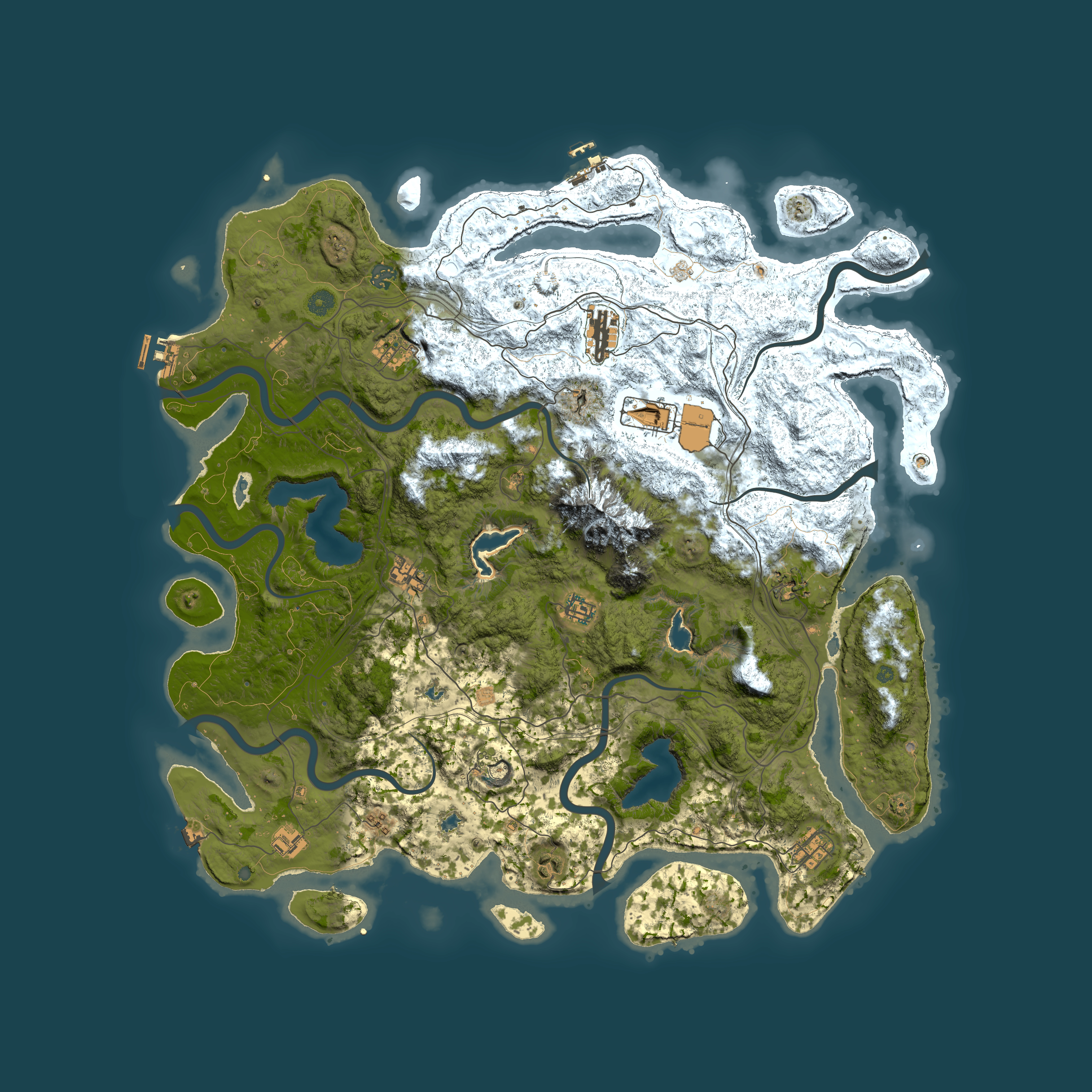 Full top-down render of Rust map seed 208169074, 5000x5000m