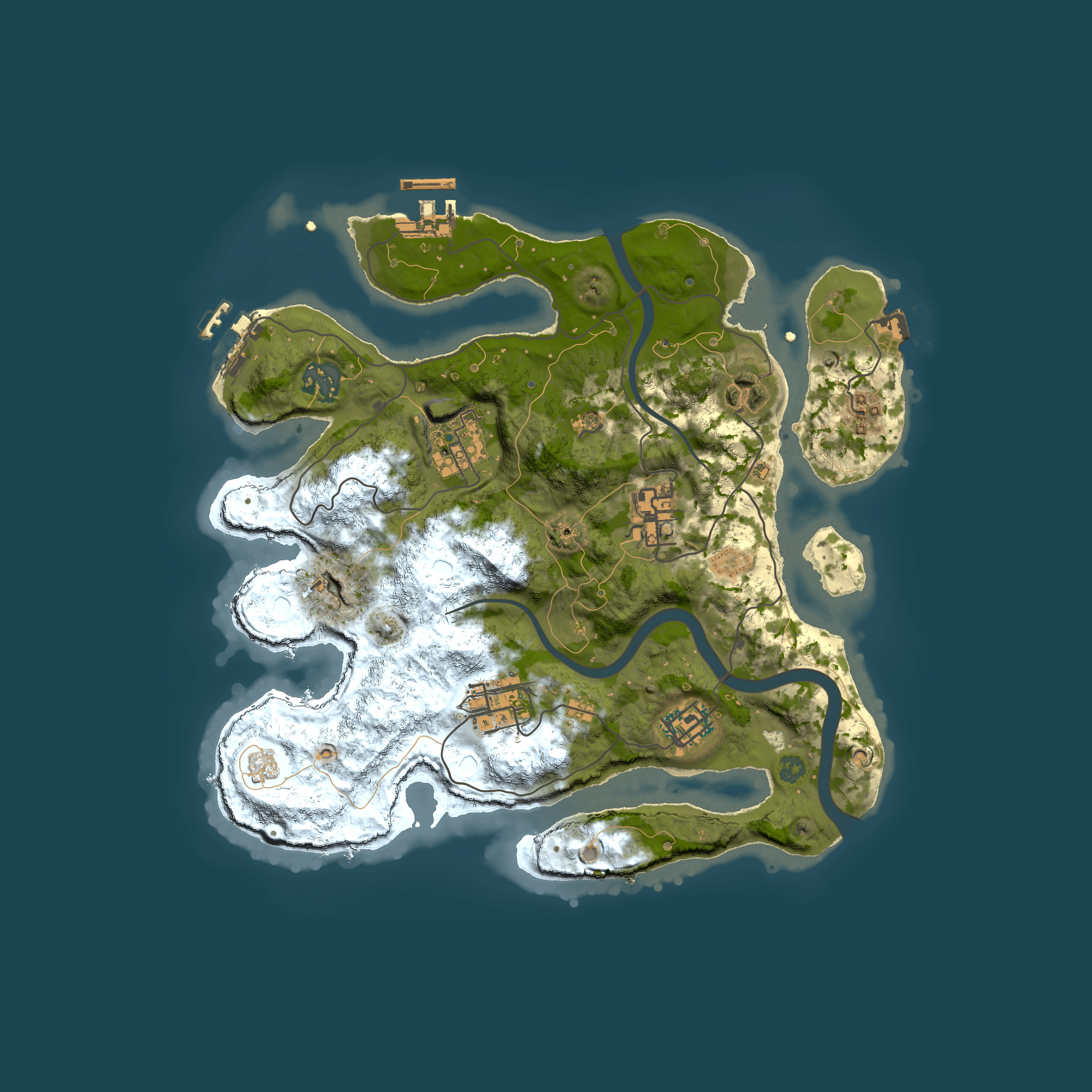 Full top-down render of Rust map seed 2039694095, 3000x3000m
