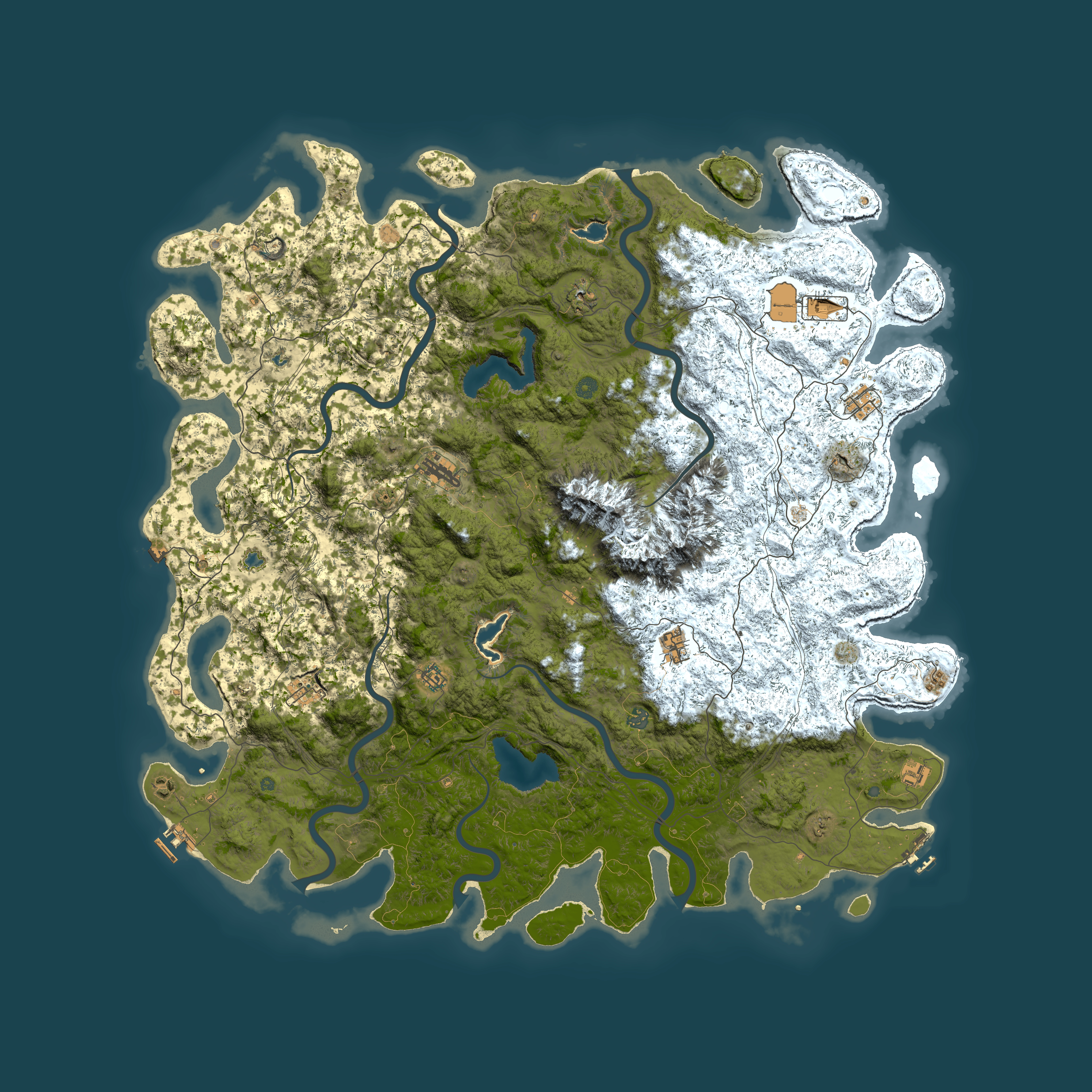 Full top-down render of Rust map seed 26925780, 6000x6000m