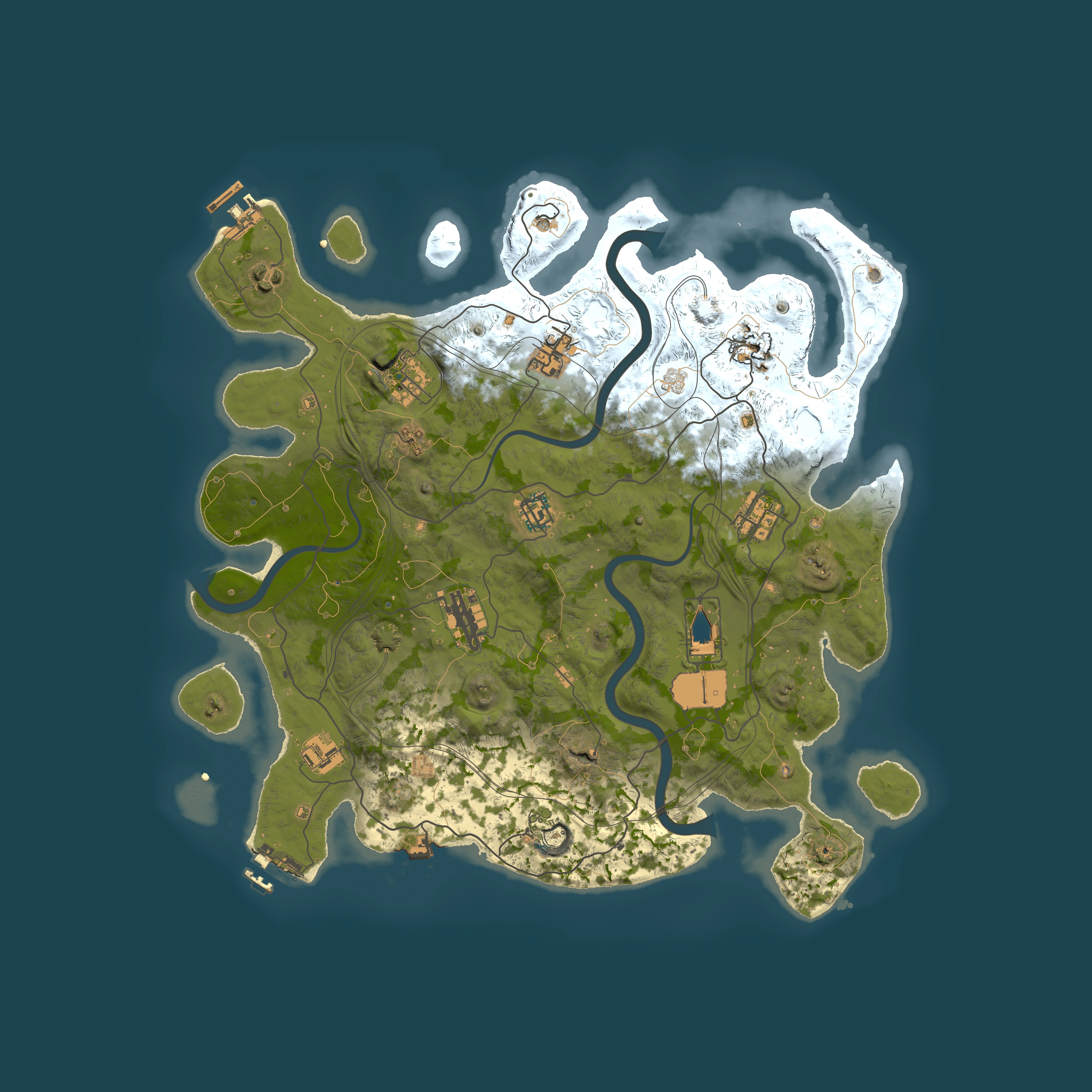 Full top-down render of Rust map seed 1337, 4000x4000m