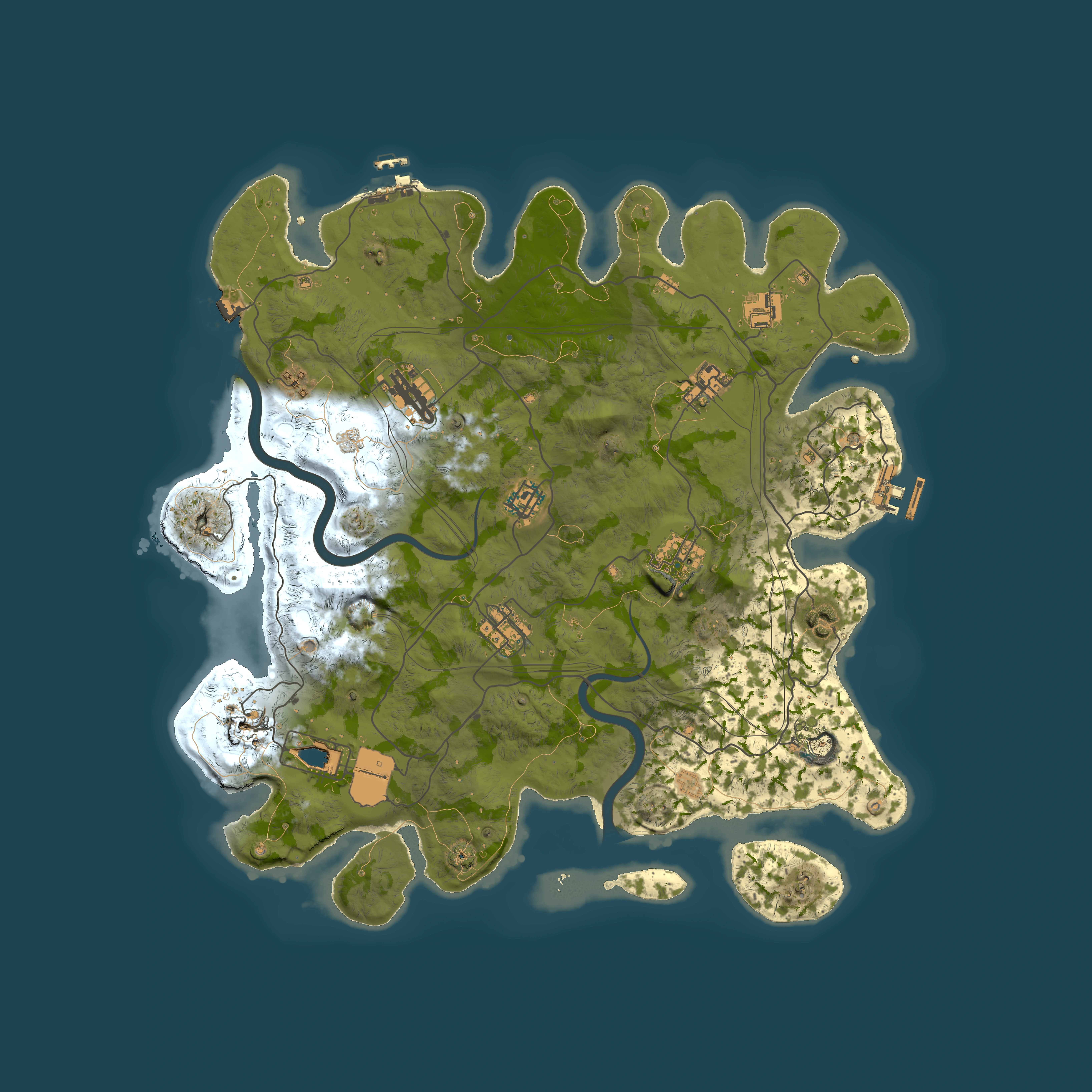 Full top-down render of Rust map seed 1337, 4000x4000m