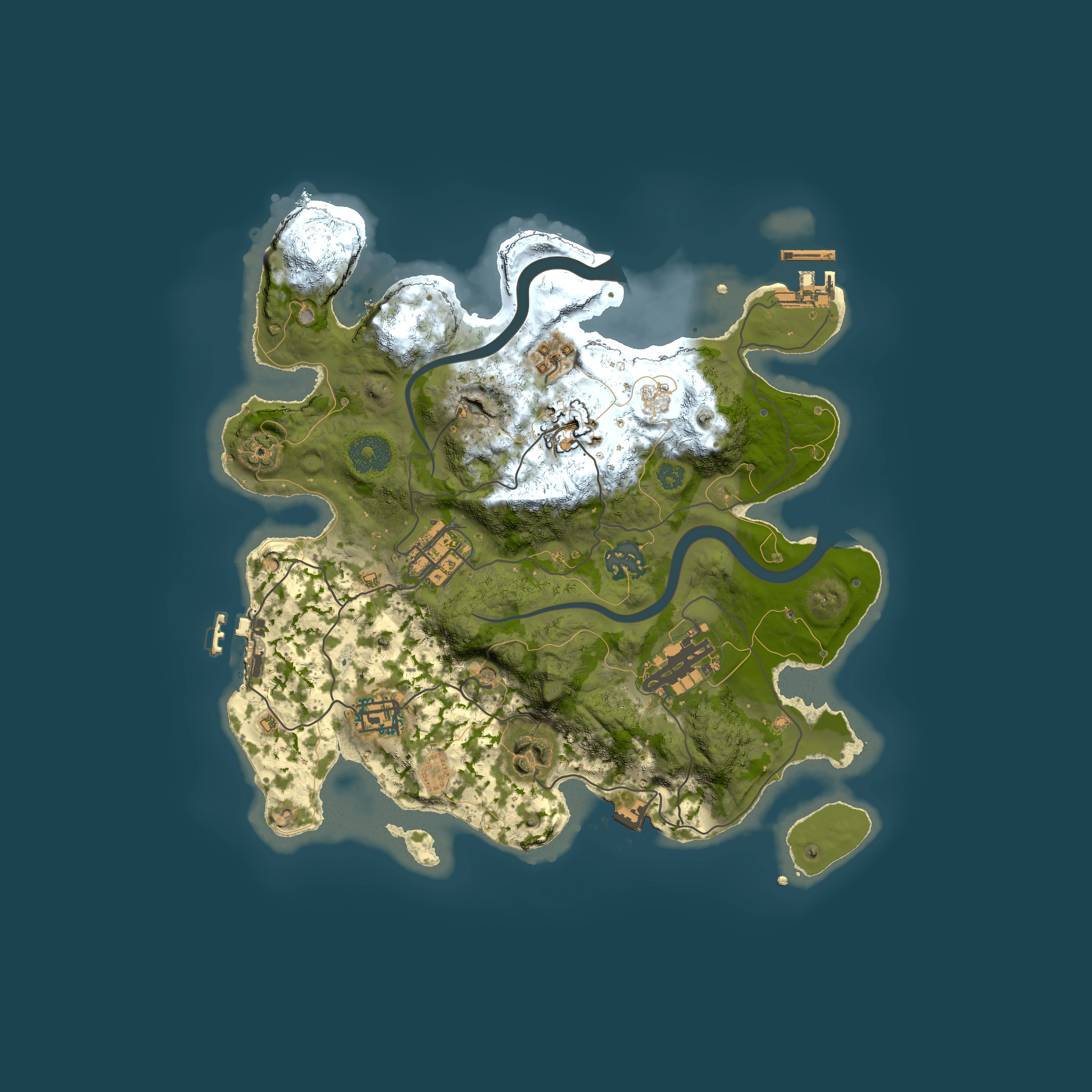 Full top-down render of Rust map seed 123382594, 3000x3000m
