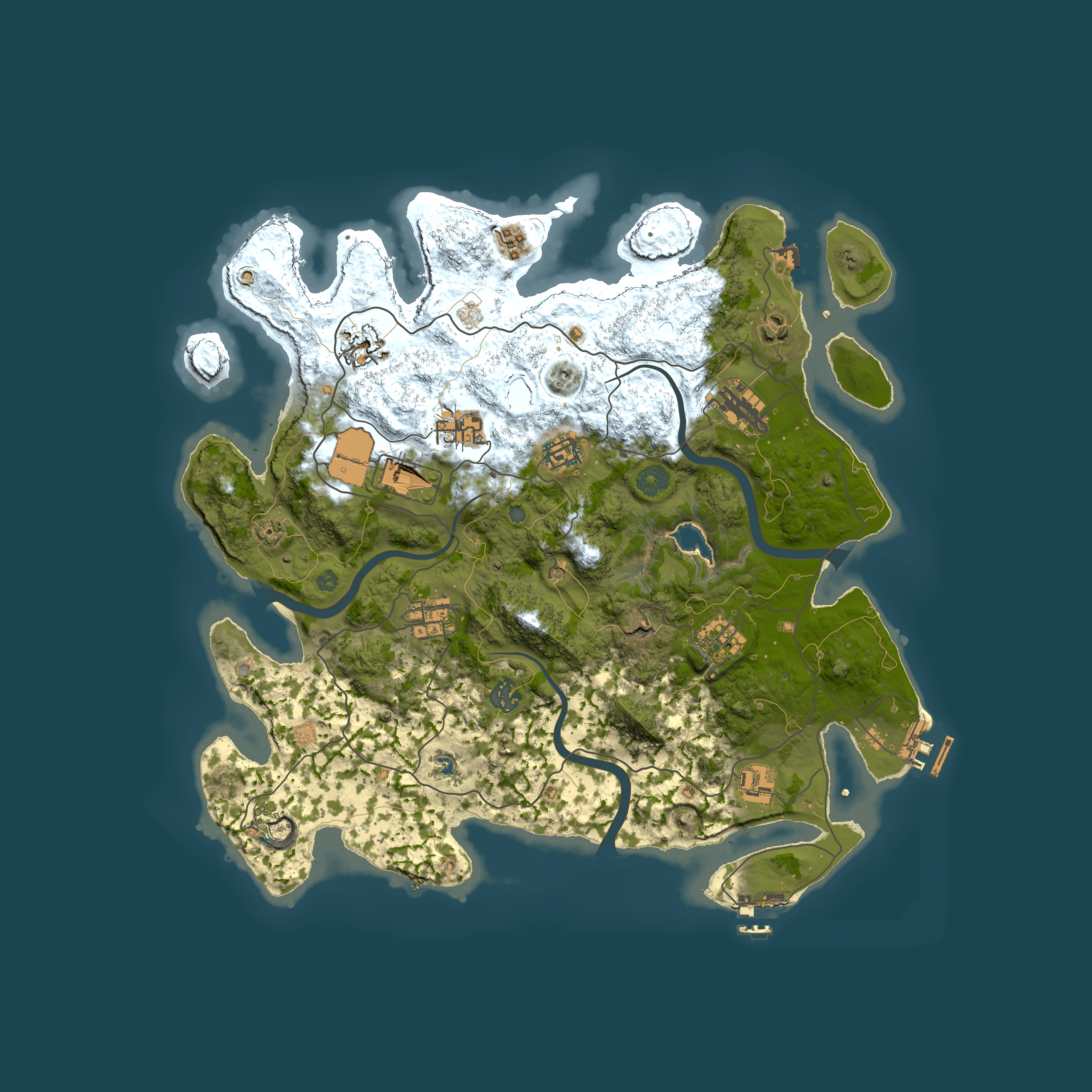 Full top-down render of Rust map seed 1283602681, 4000x4000m