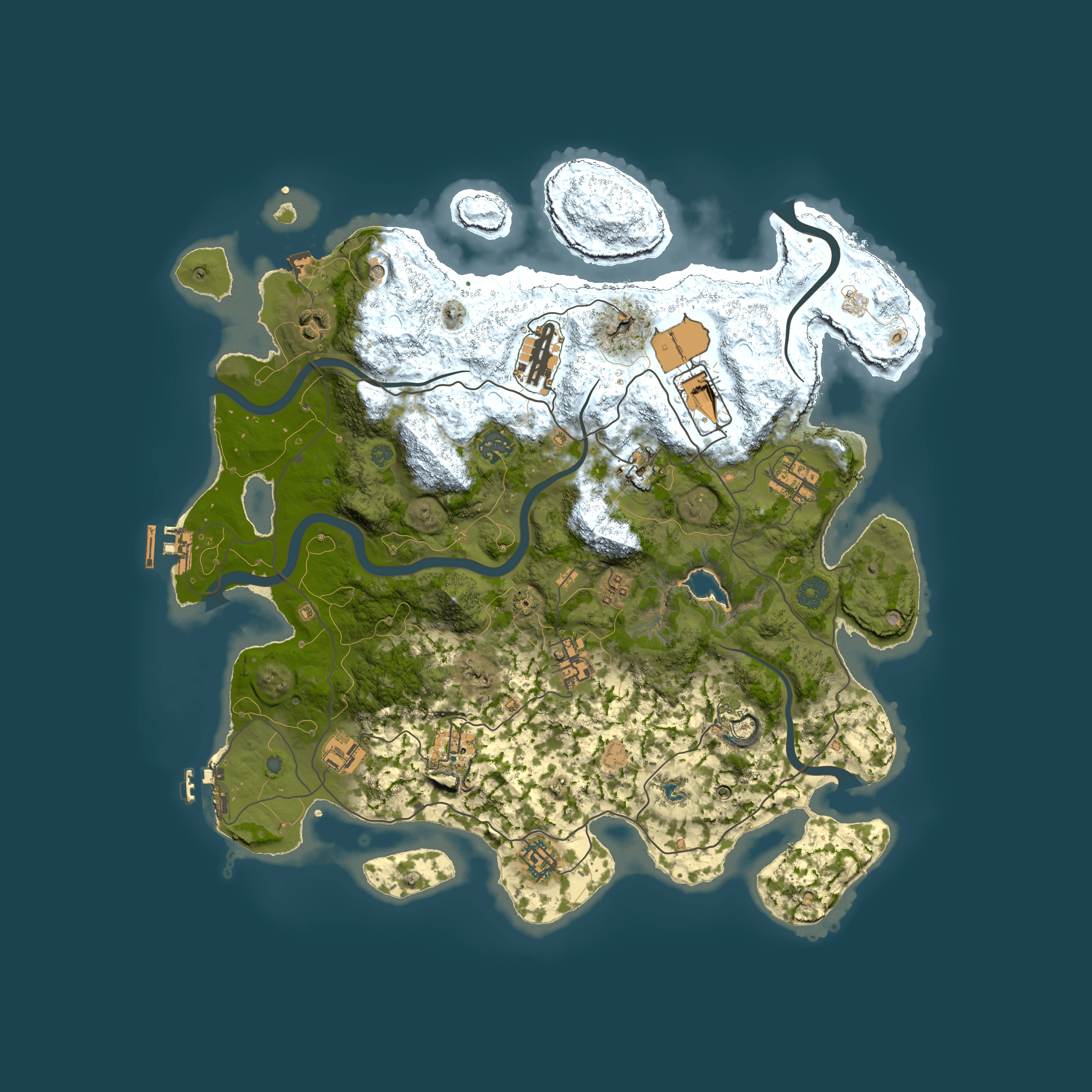 Full top-down render of Rust map seed 727675692, 4000x4000m