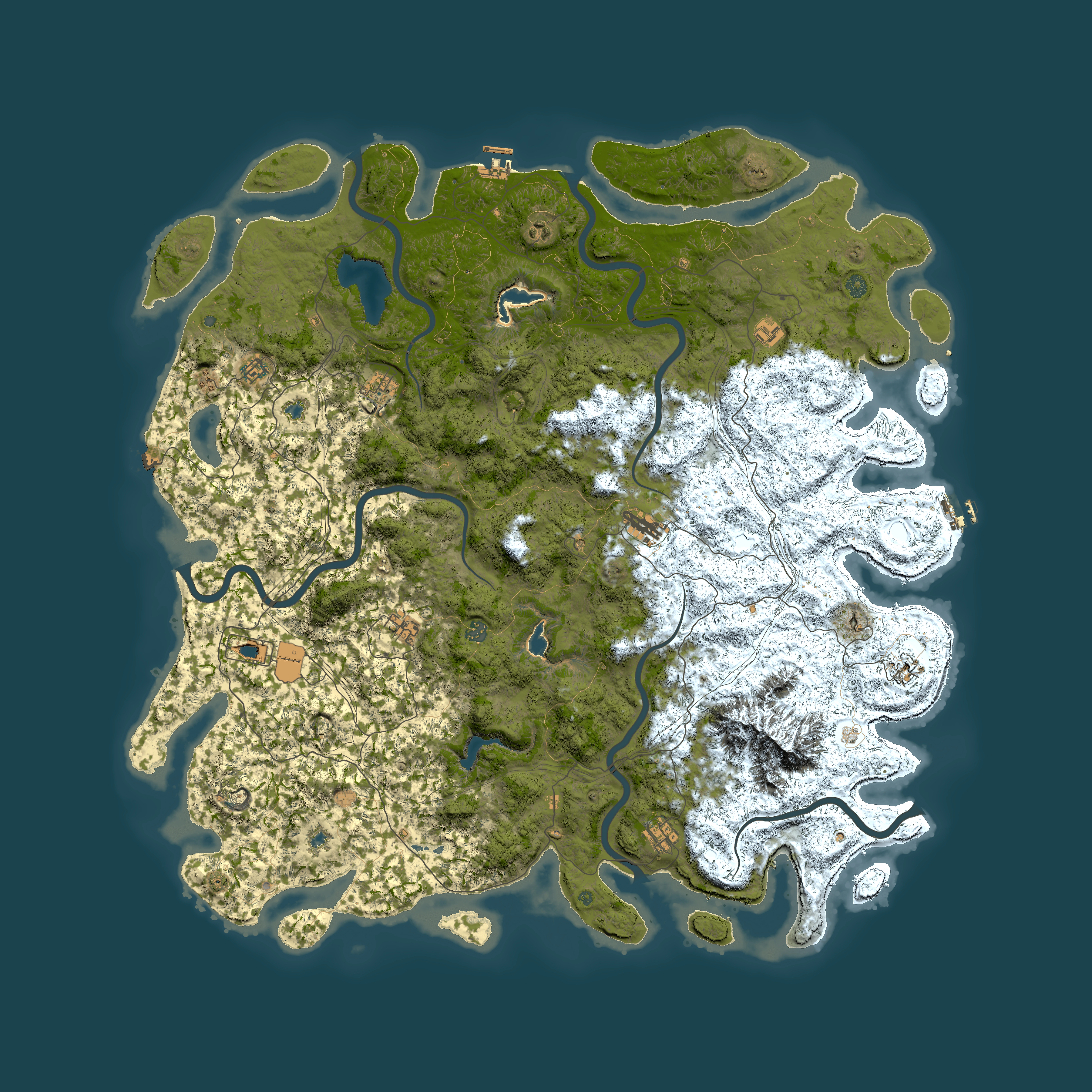 Full top-down render of Rust map seed 207464230, 6000x6000m
