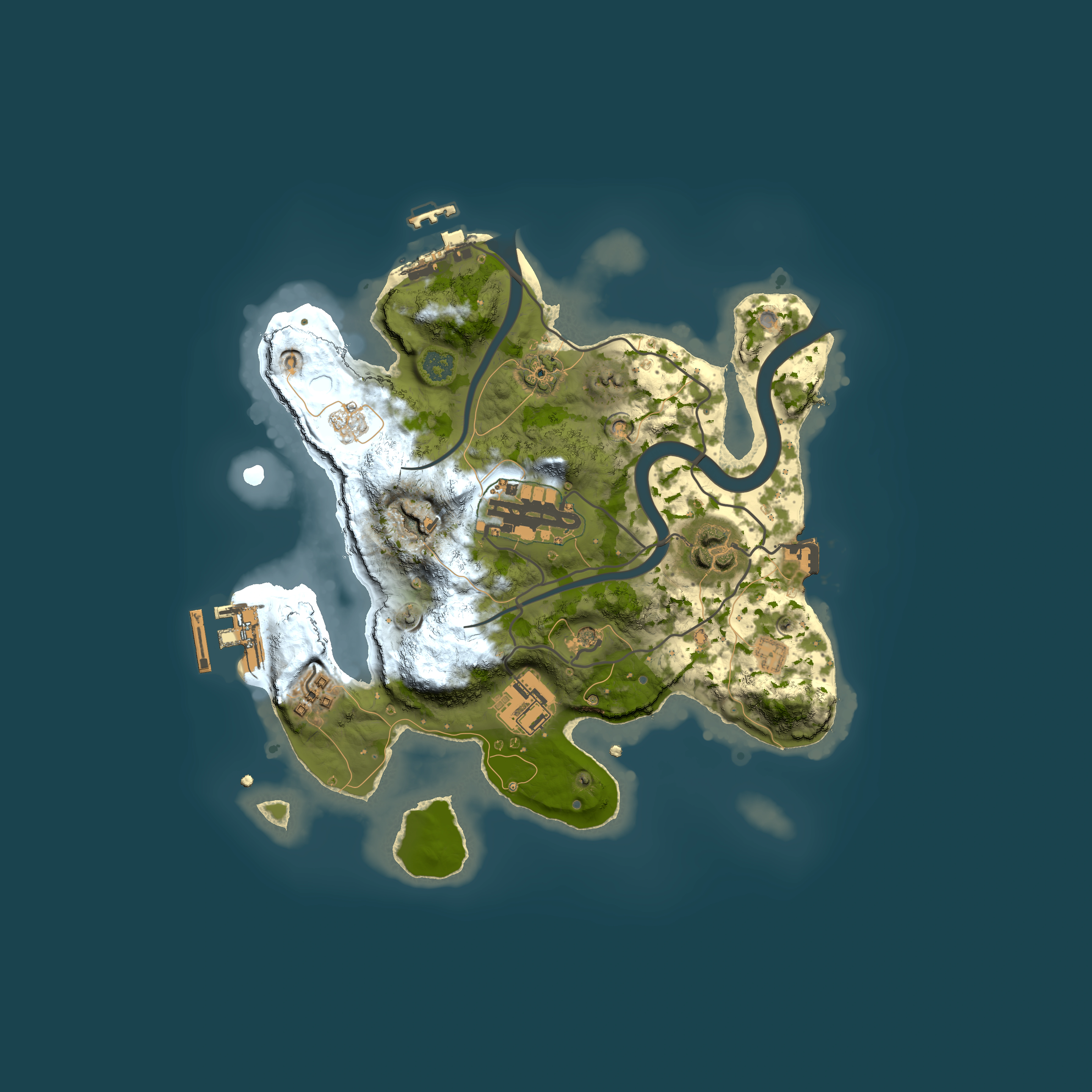 Full top-down render of Rust map seed 1458371419, 2500x2500m