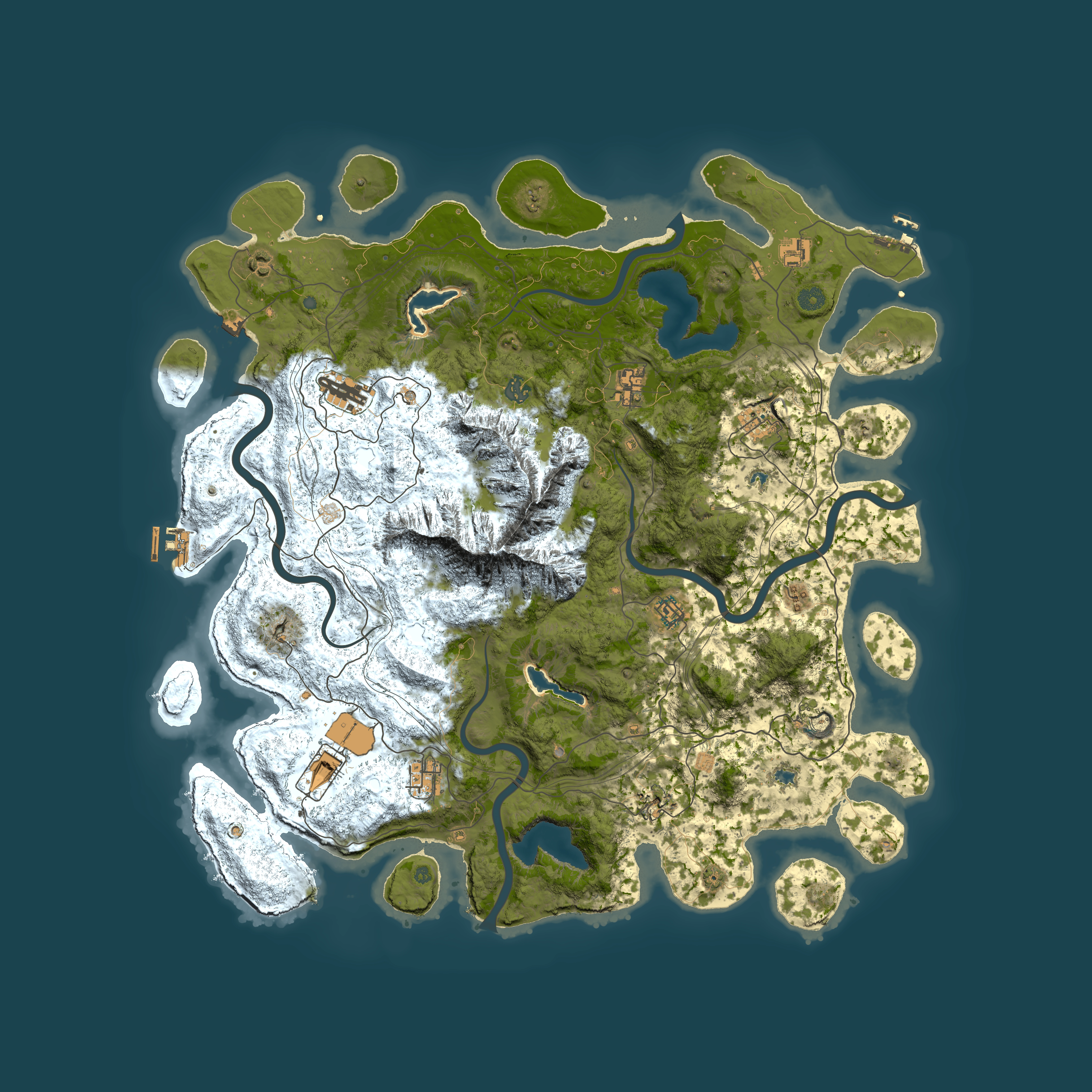 Full top-down render of Rust map seed 321645545, 5000x5000m