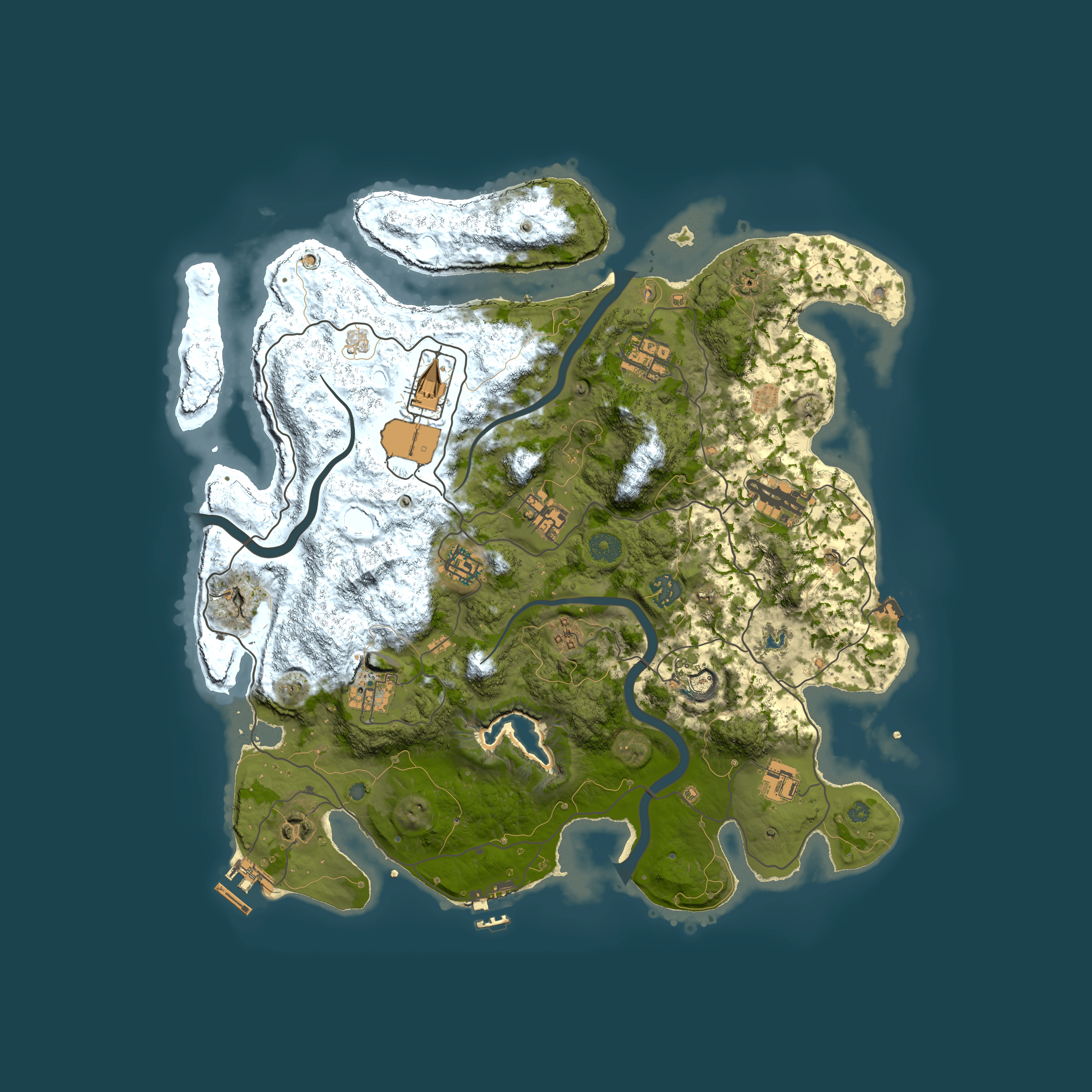 Full top-down render of Rust map seed 608099700, 4000x4000m