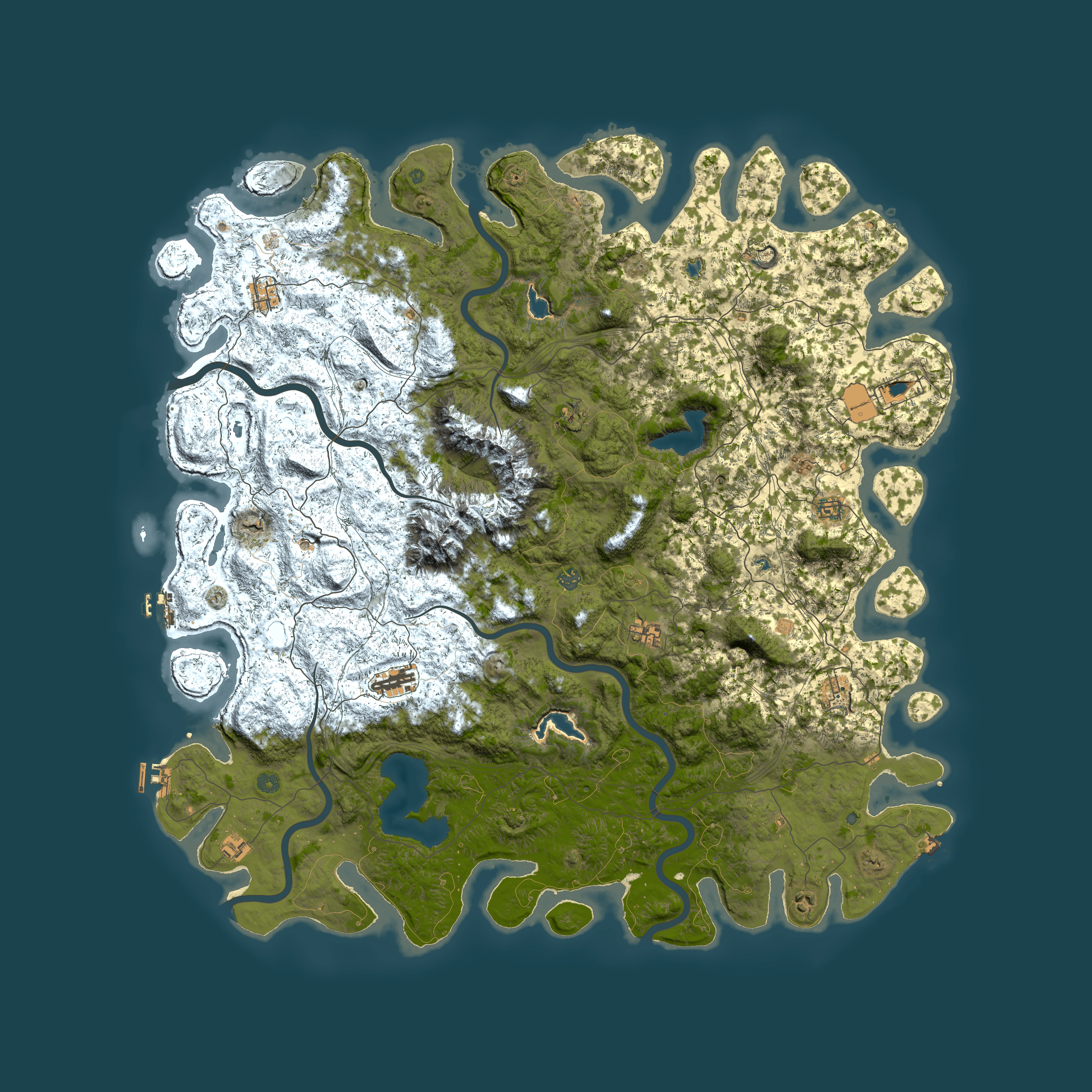 Full top-down render of Rust map seed 1674663936, 6000x6000m