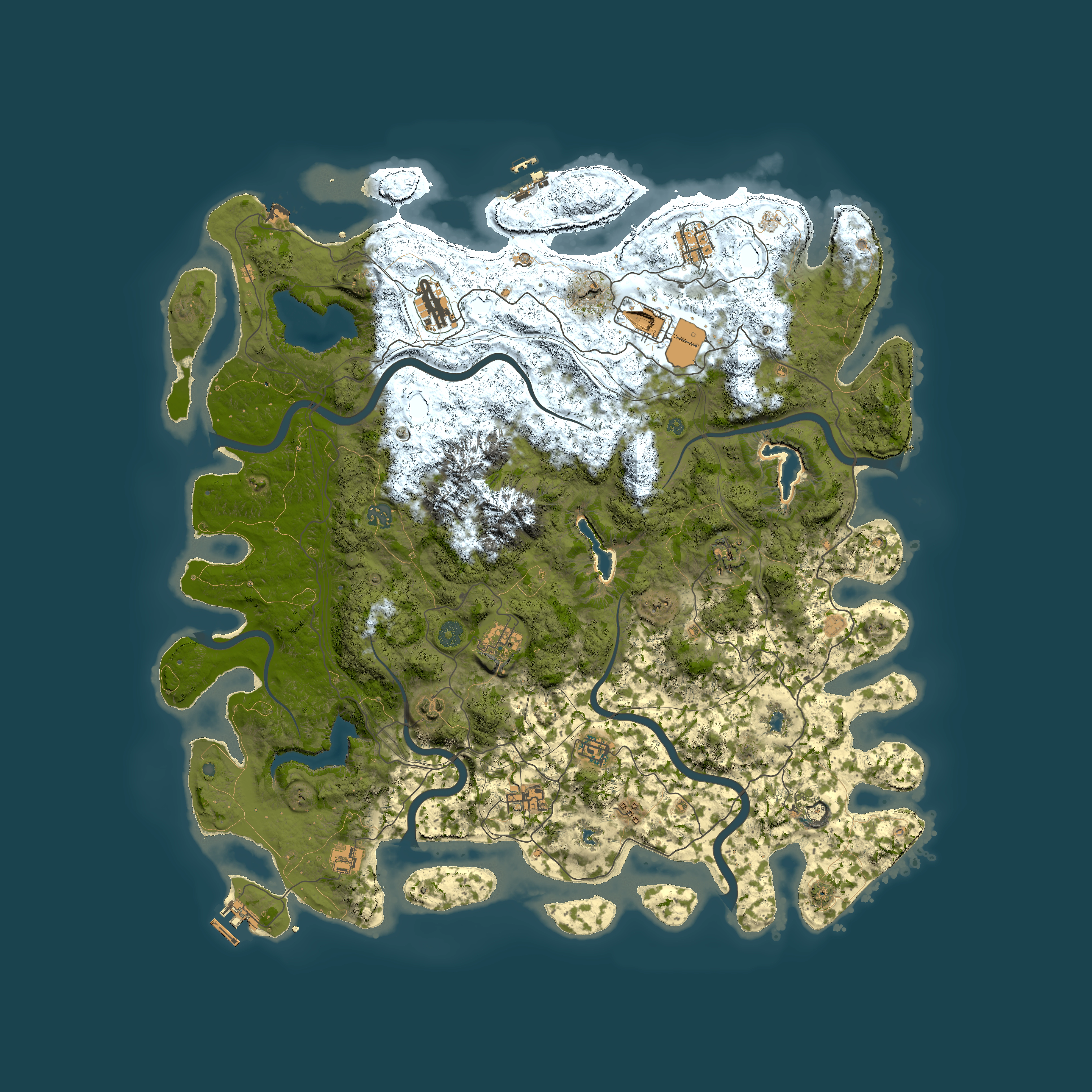 Full top-down render of Rust map seed 607333870, 5000x5000m