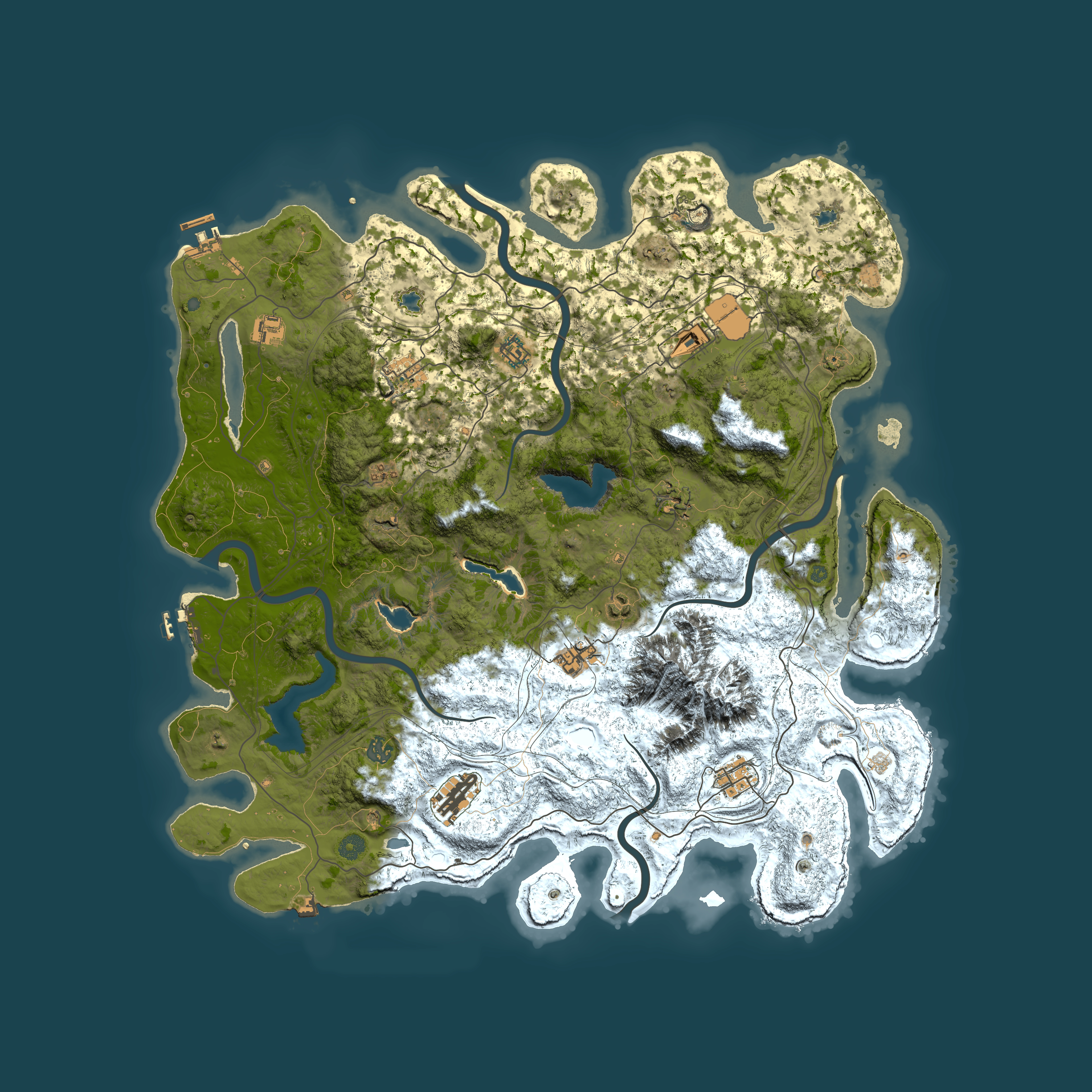 Full top-down render of Rust map seed 1664016471, 5000x5000m