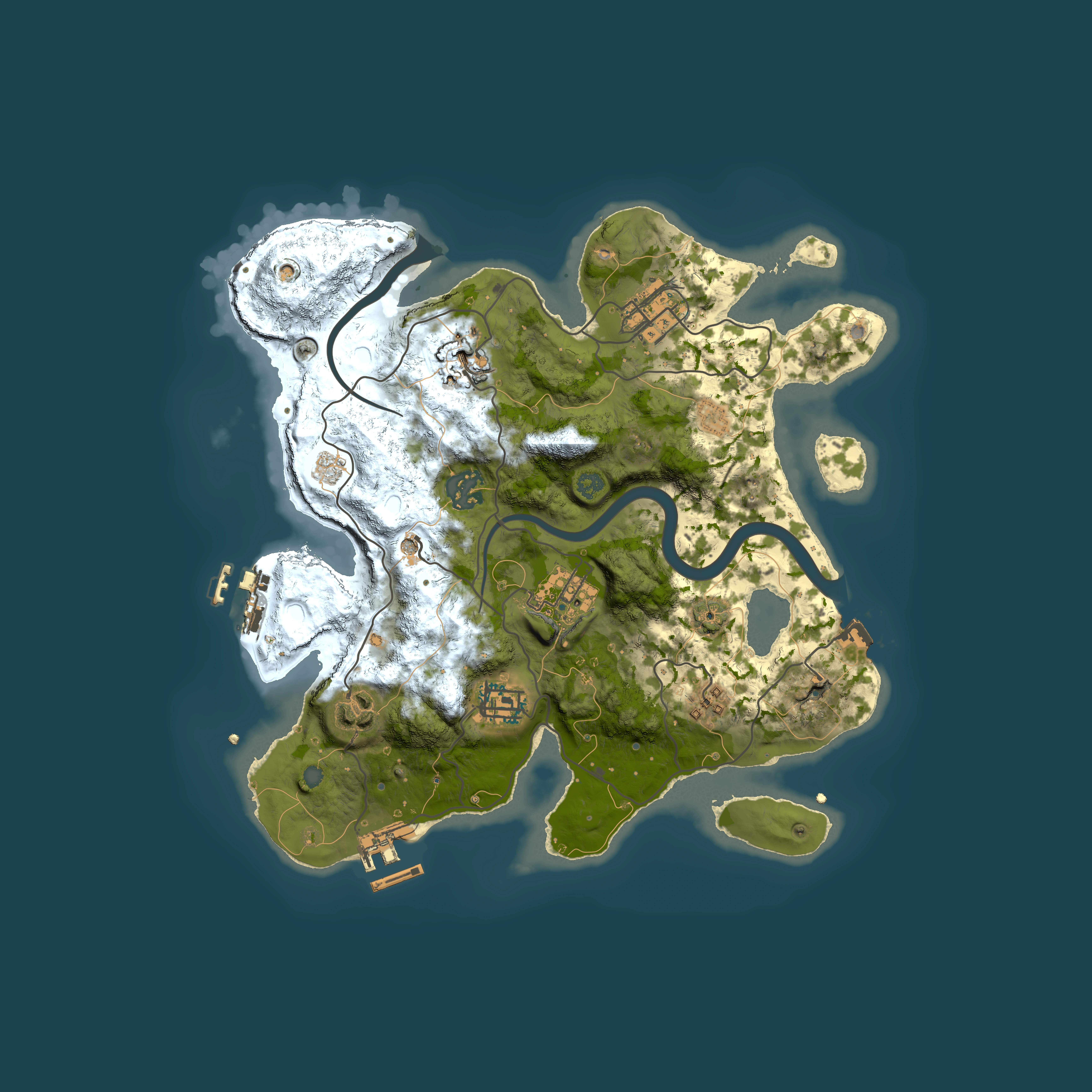 Full top-down render of Rust map seed 1367221628, 3000x3000m
