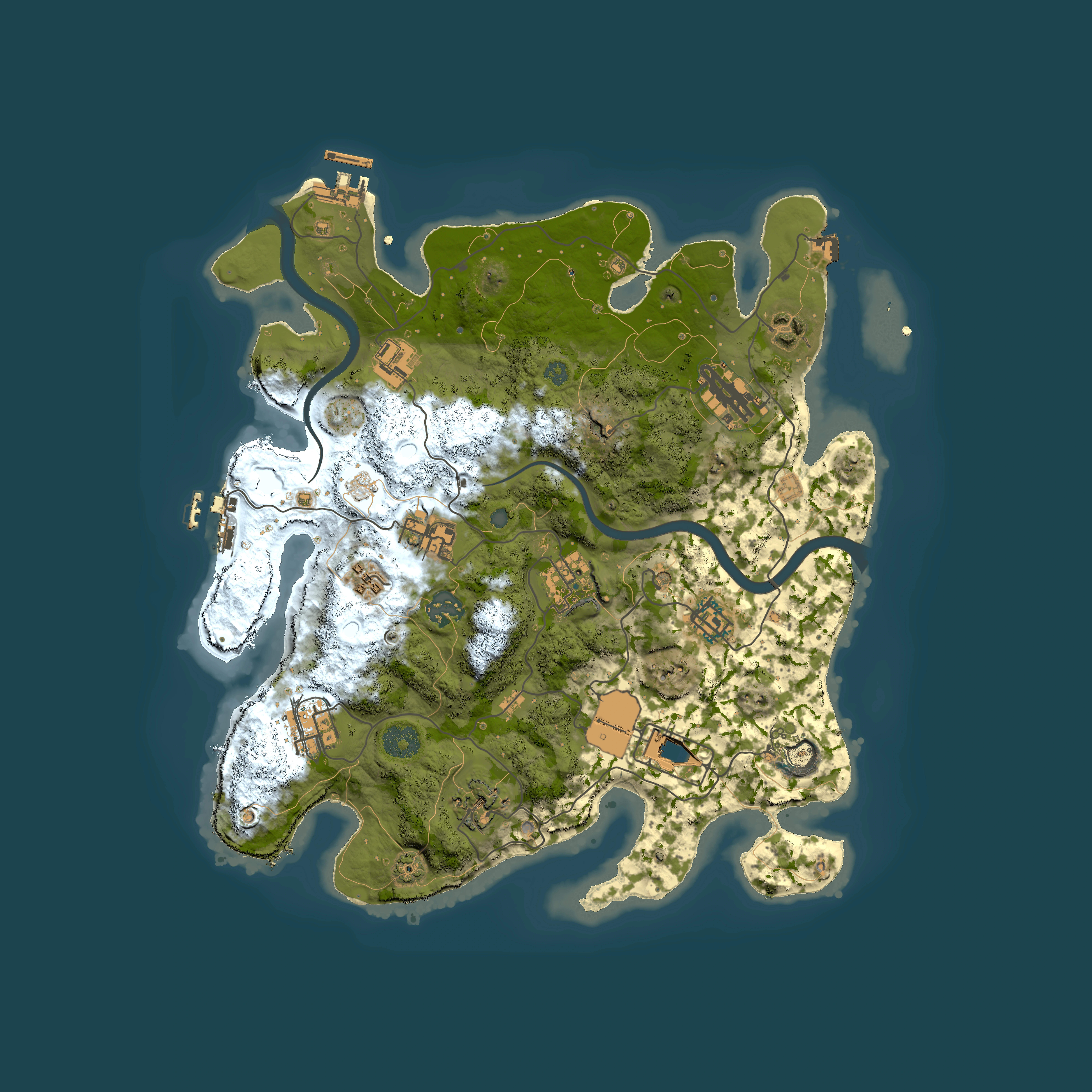 Full top-down render of Rust map seed 1164772142, 3500x3500m