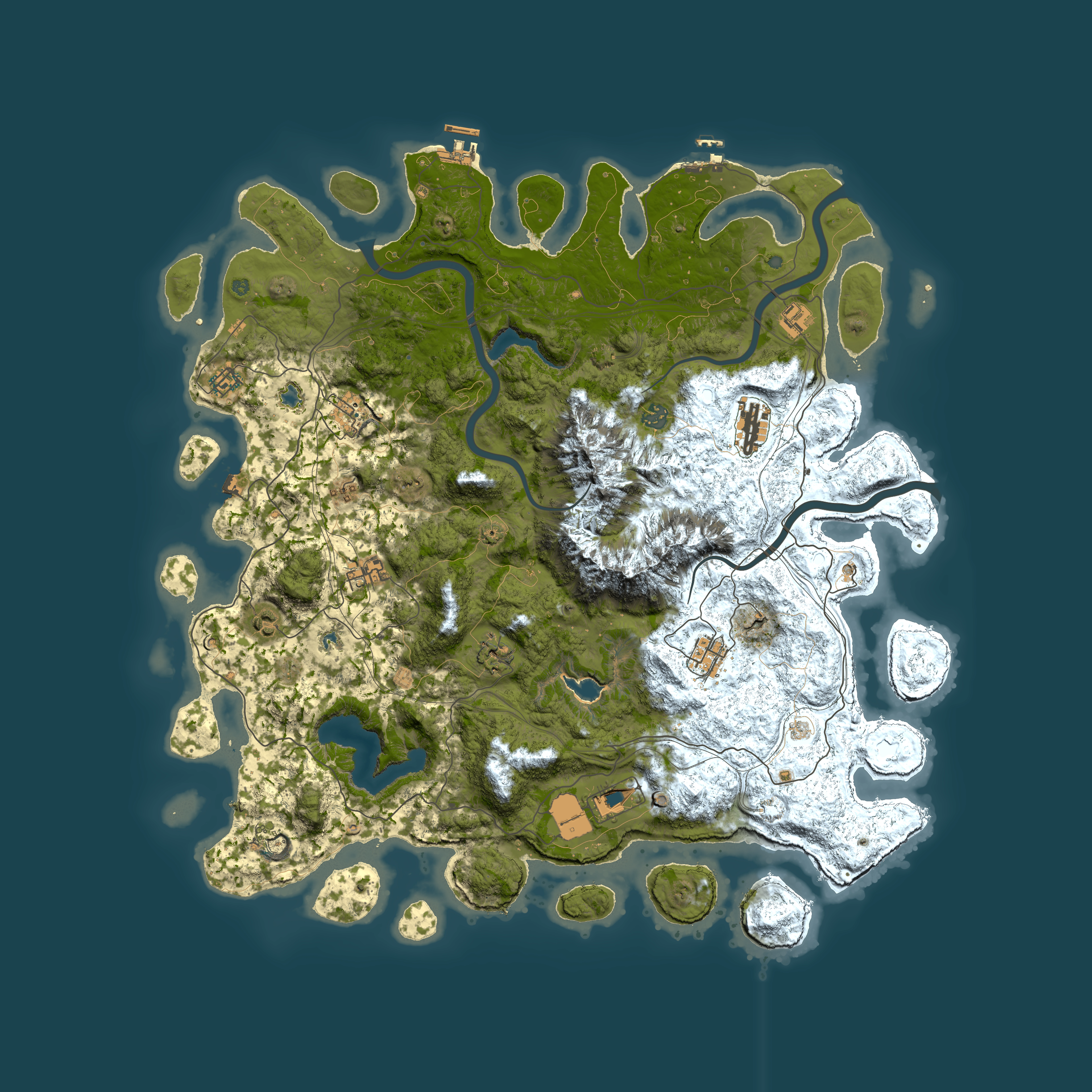 Full top-down render of Rust map seed 446701463, 5000x5000m