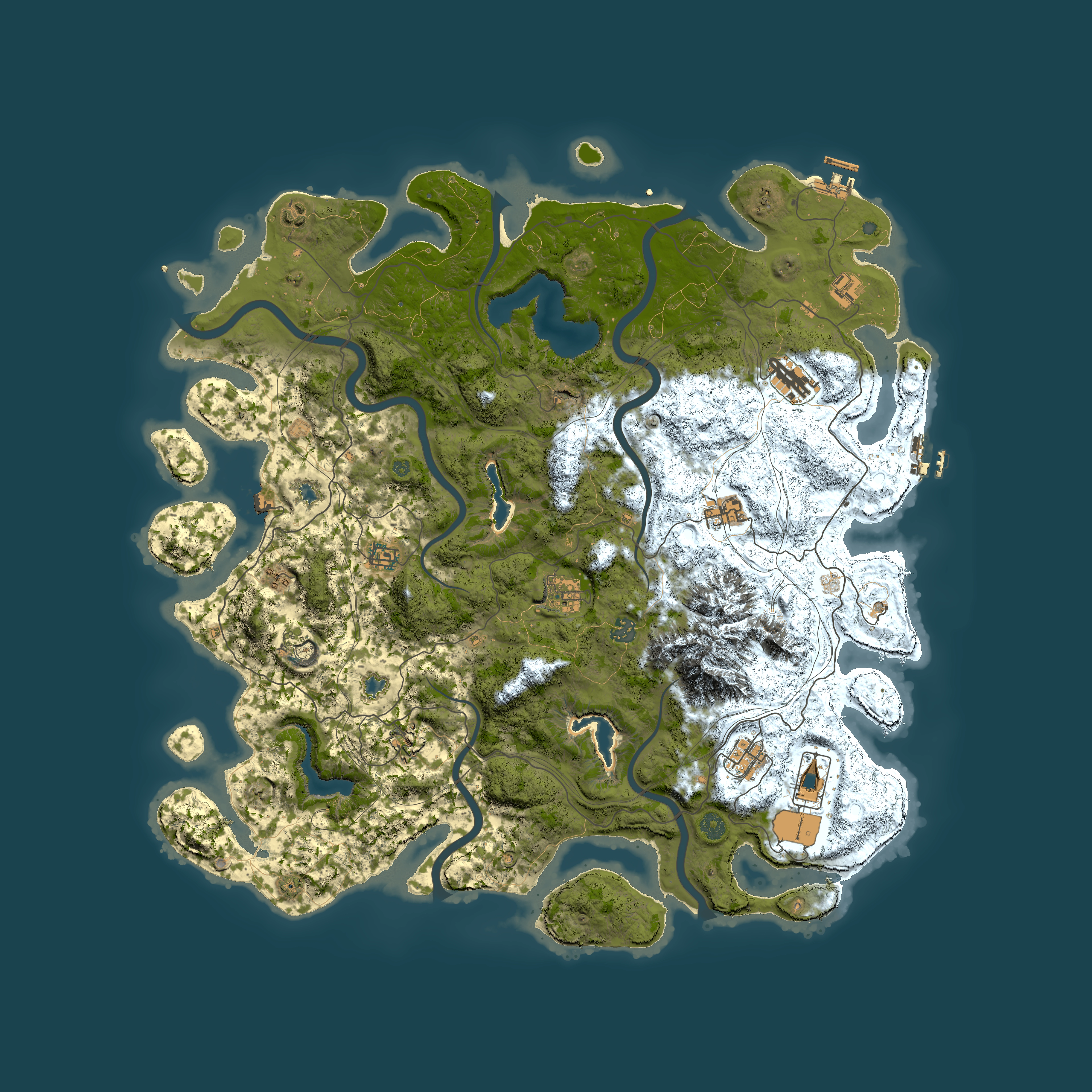 Full top-down render of Rust map seed 384441991, 5000x5000m
