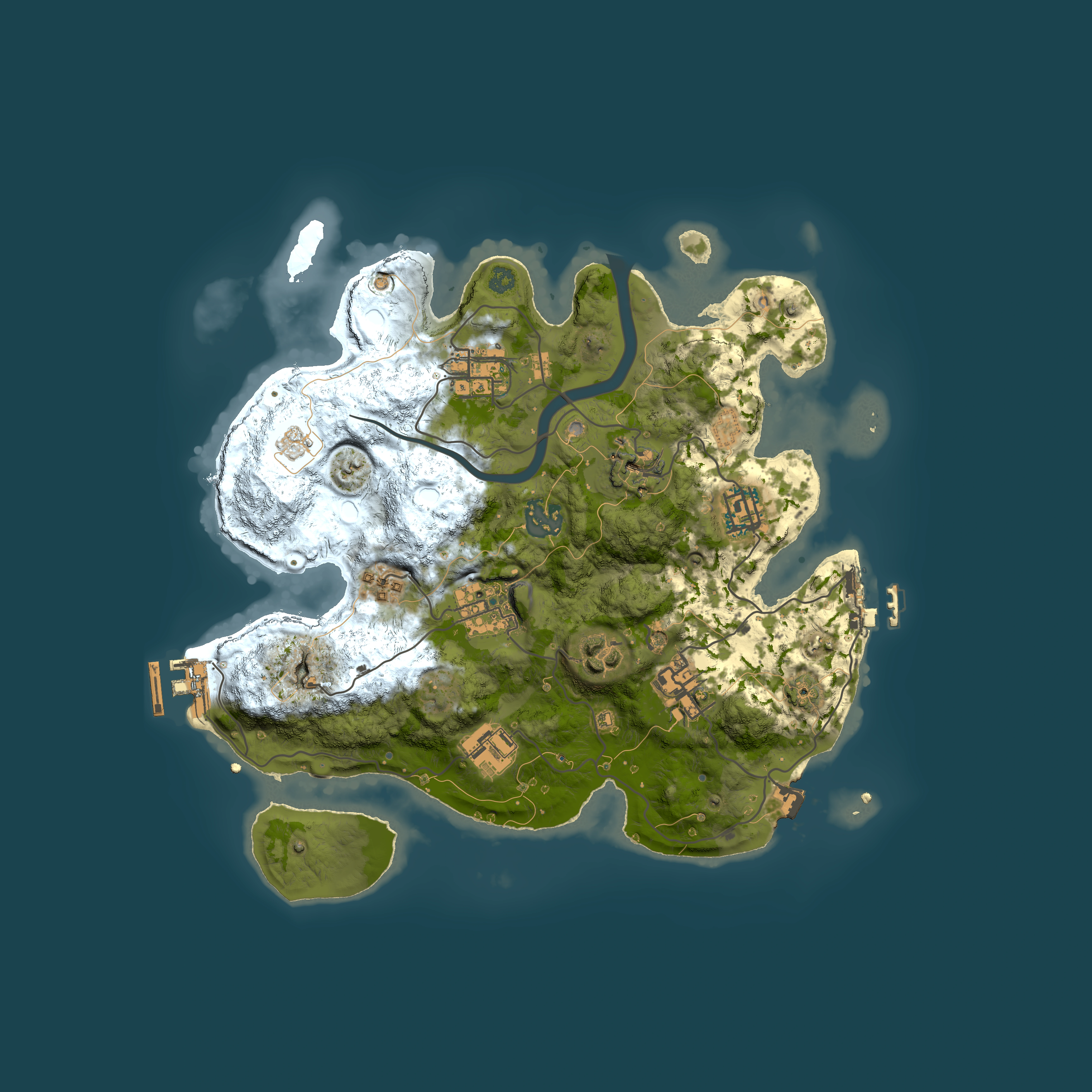 Full top-down render of Rust map seed 683684224, 3000x3000m