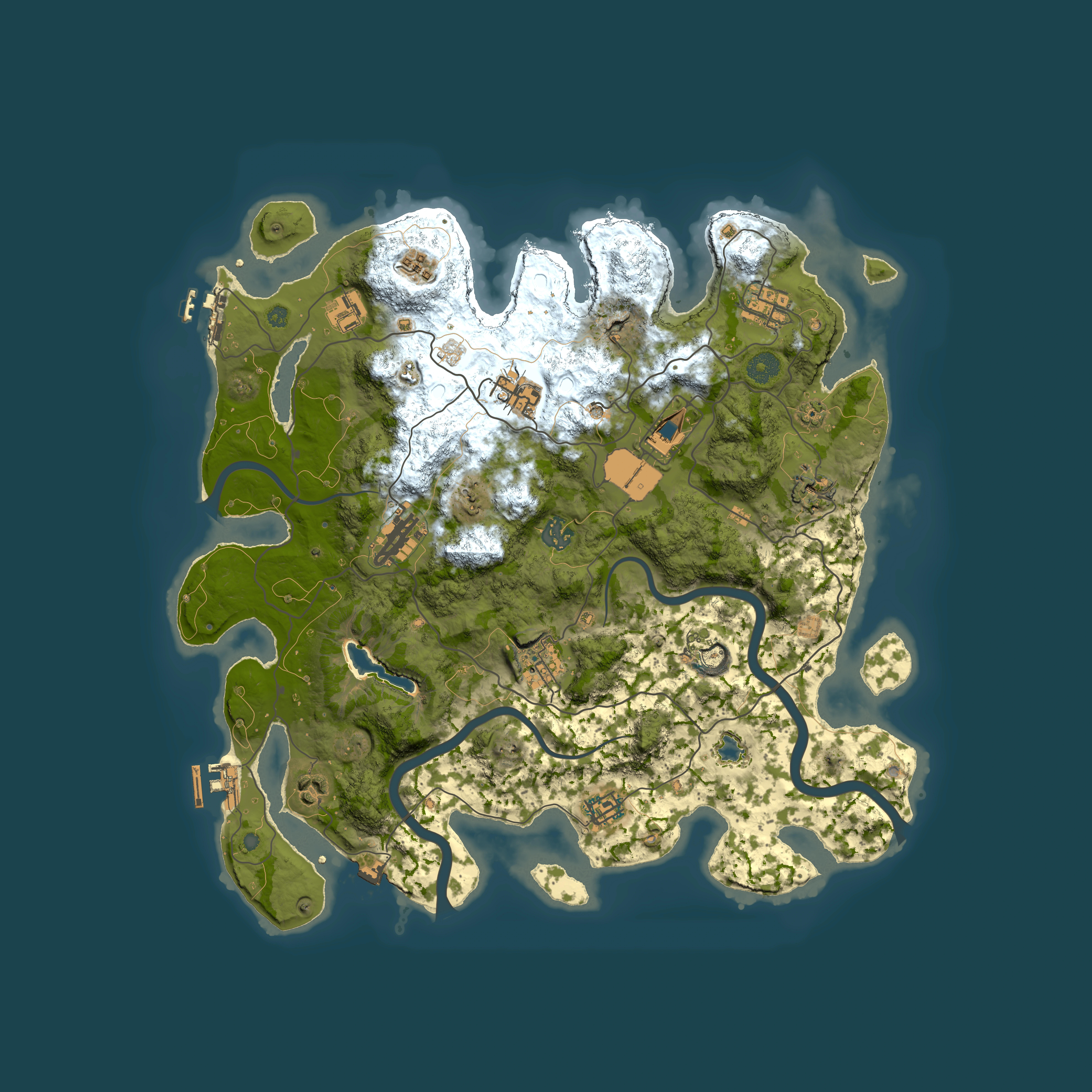 Full top-down render of Rust map seed 1210029907, 4000x4000m
