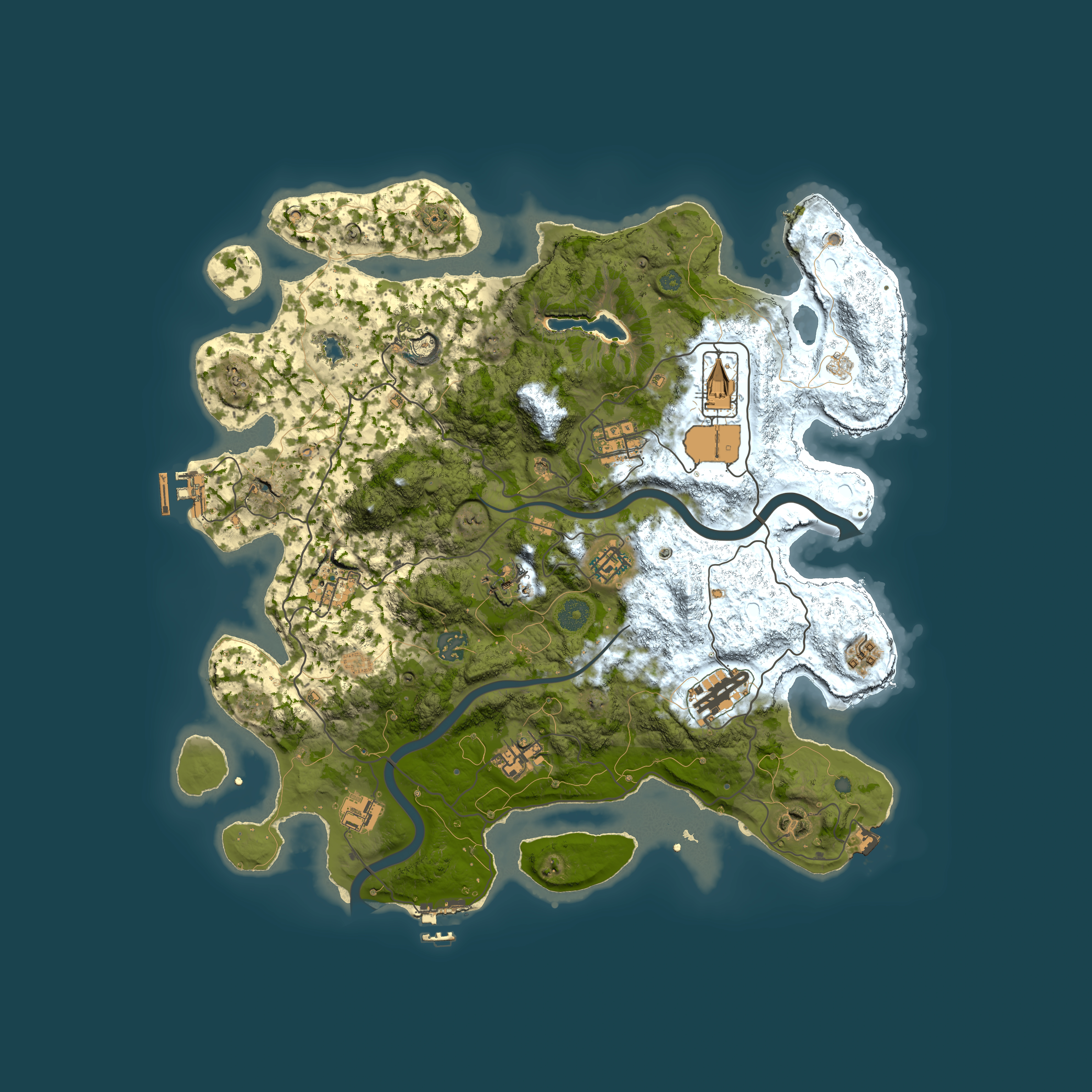 Full top-down render of Rust map seed 1366985488, 4000x4000m