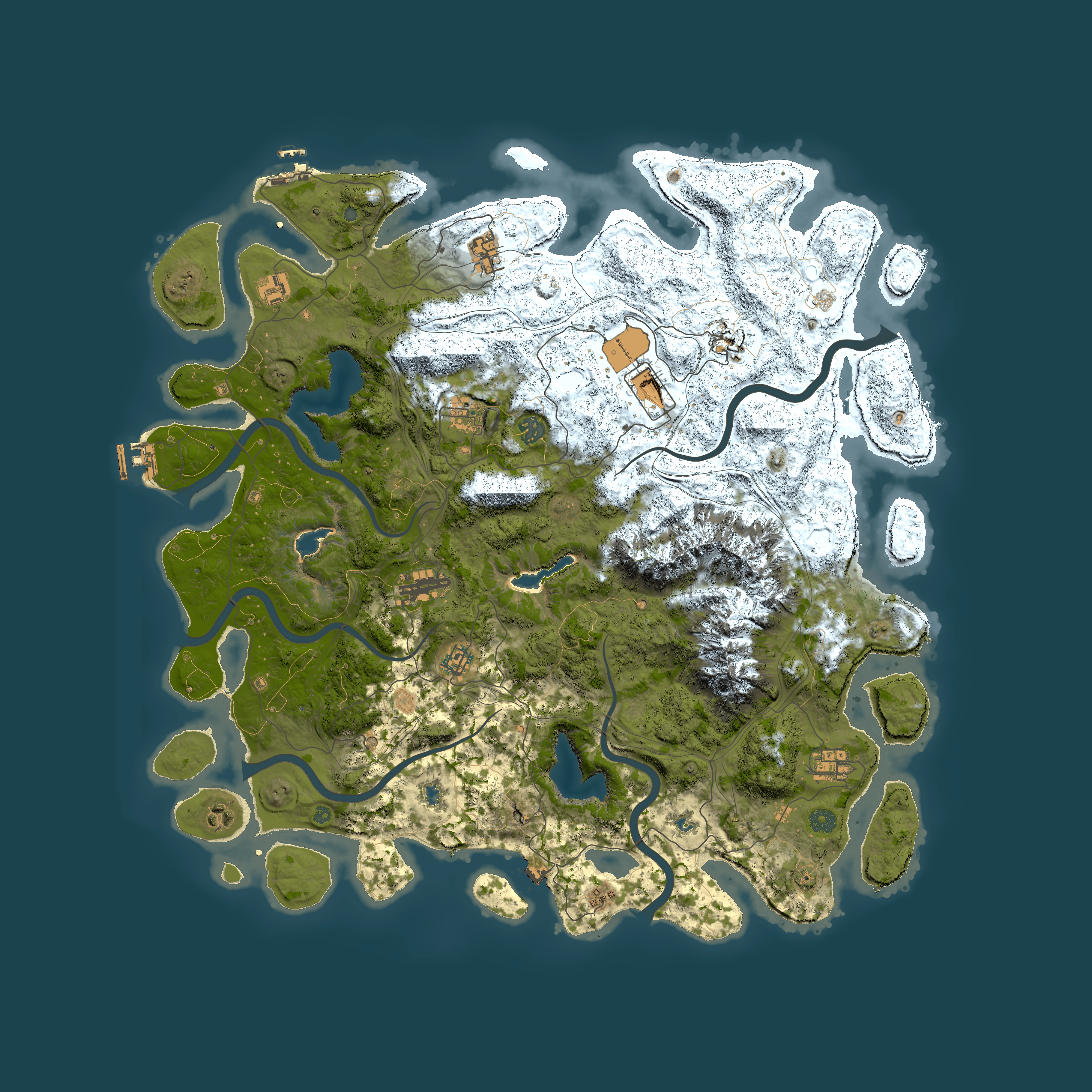 Full top-down render of Rust map seed 405989567, 5000x5000m