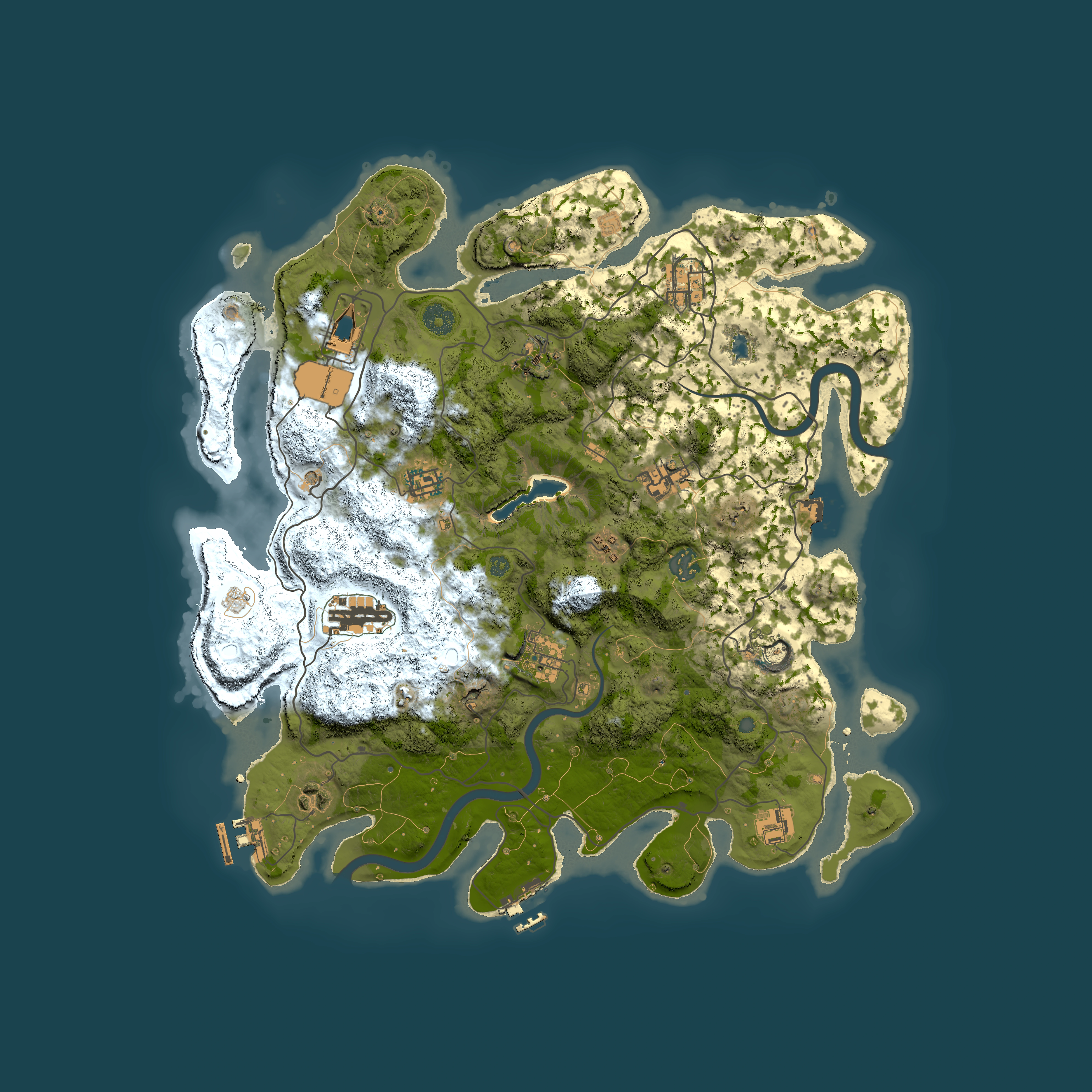 Full top-down render of Rust map seed 2043324752, 4000x4000m