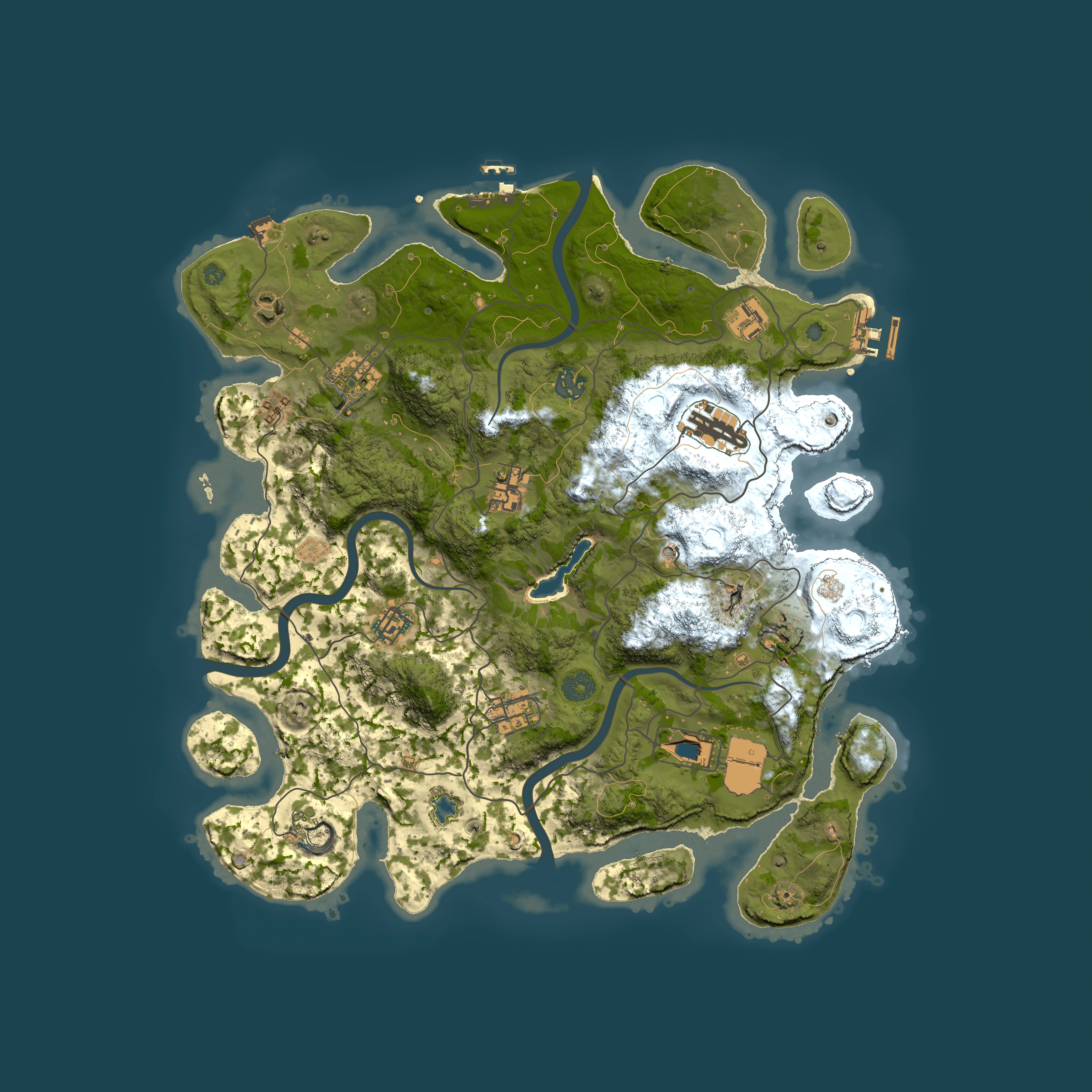 Full top-down render of Rust map seed 1707955720, 4000x4000m
