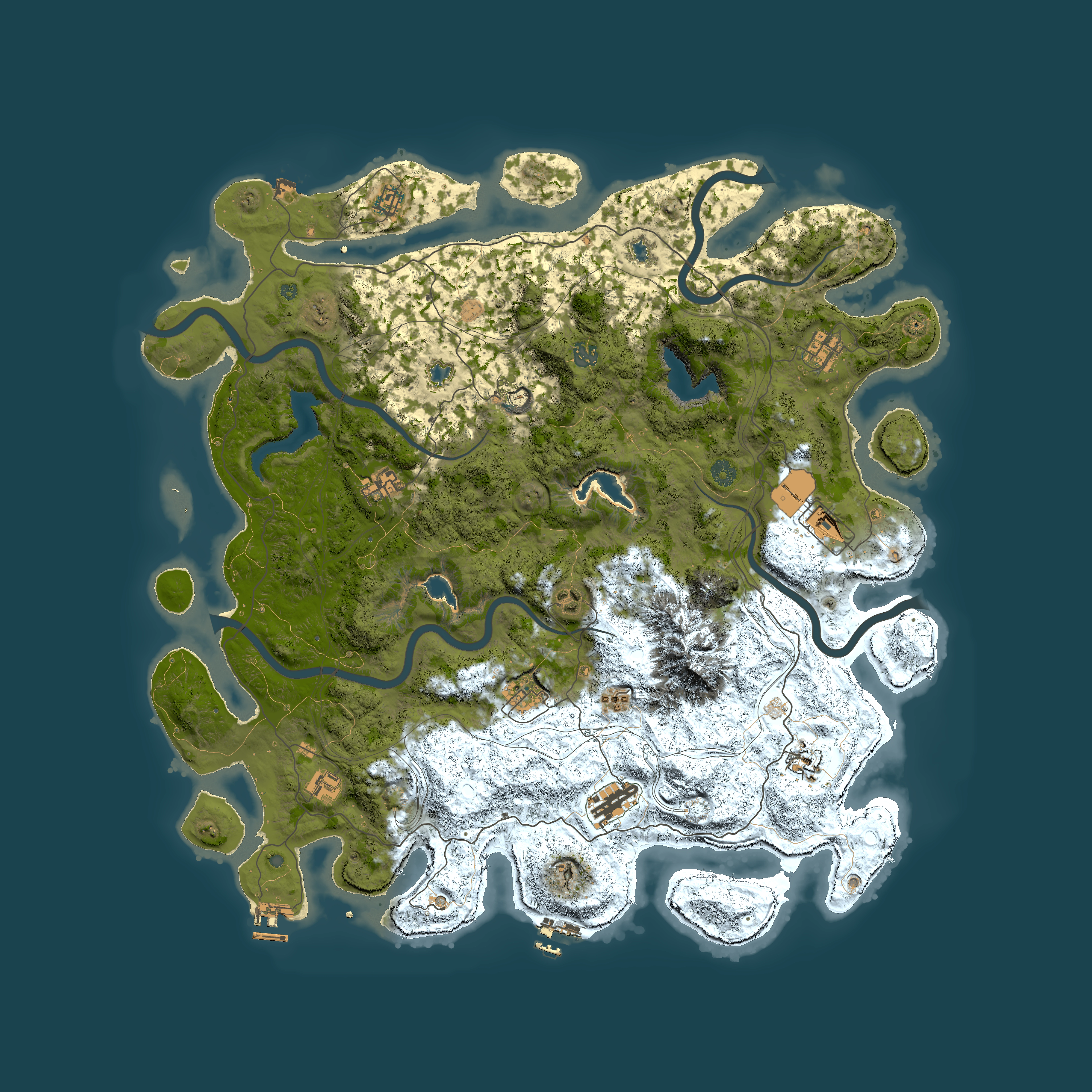 Full top-down render of Rust map seed 227623693, 5000x5000m