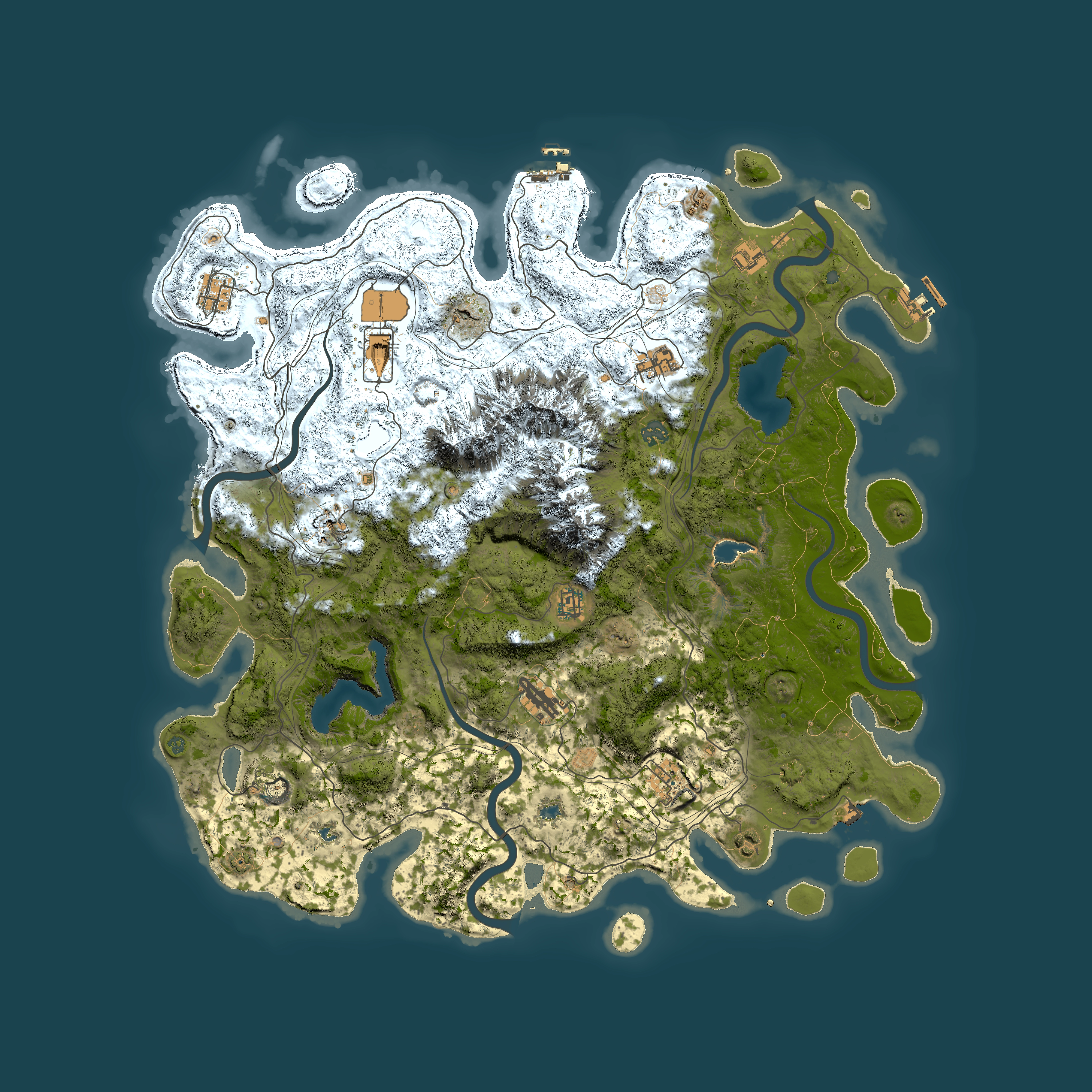 Full top-down render of Rust map seed 1386206493, 5000x5000m
