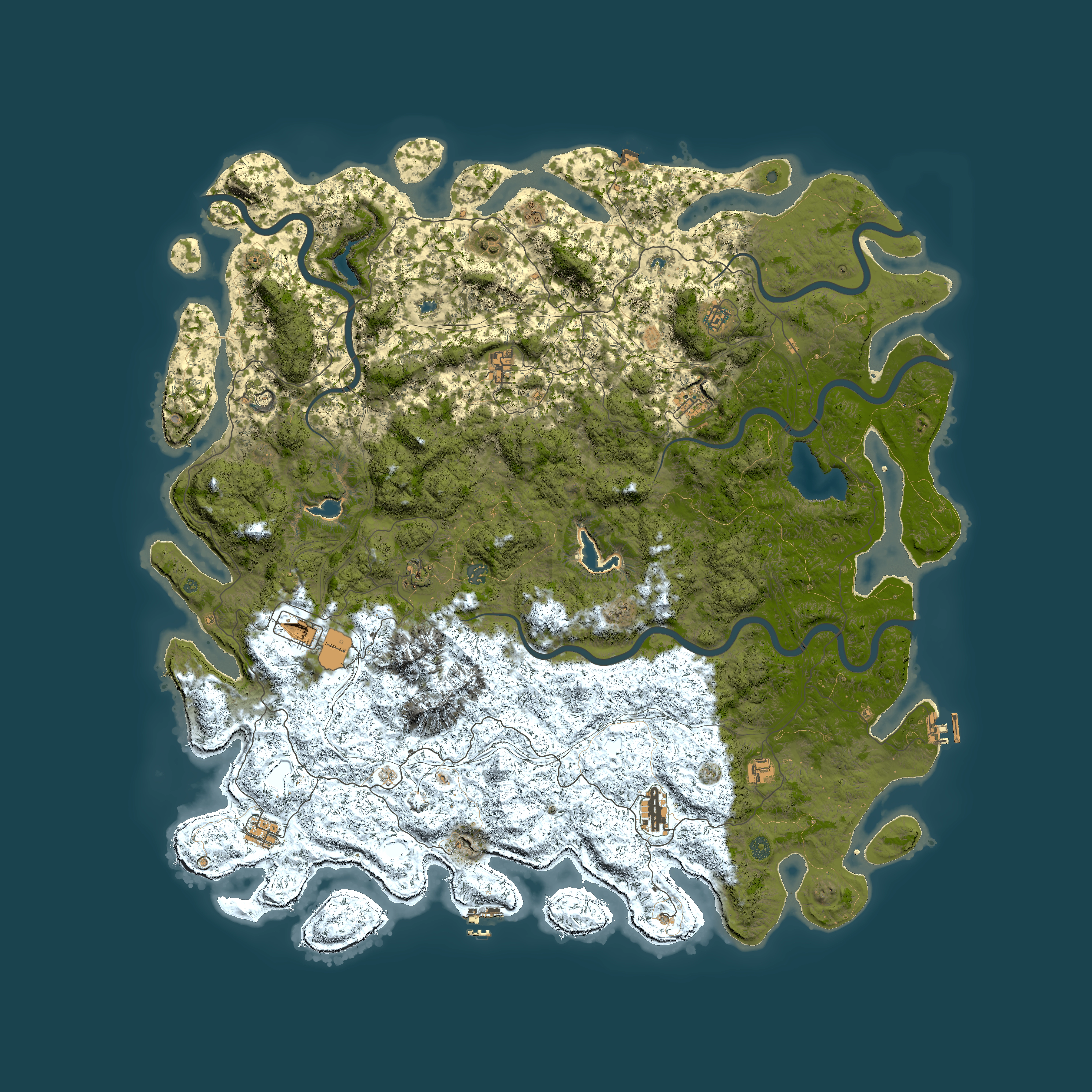 Full top-down render of Rust map seed 445953153, 6000x6000m