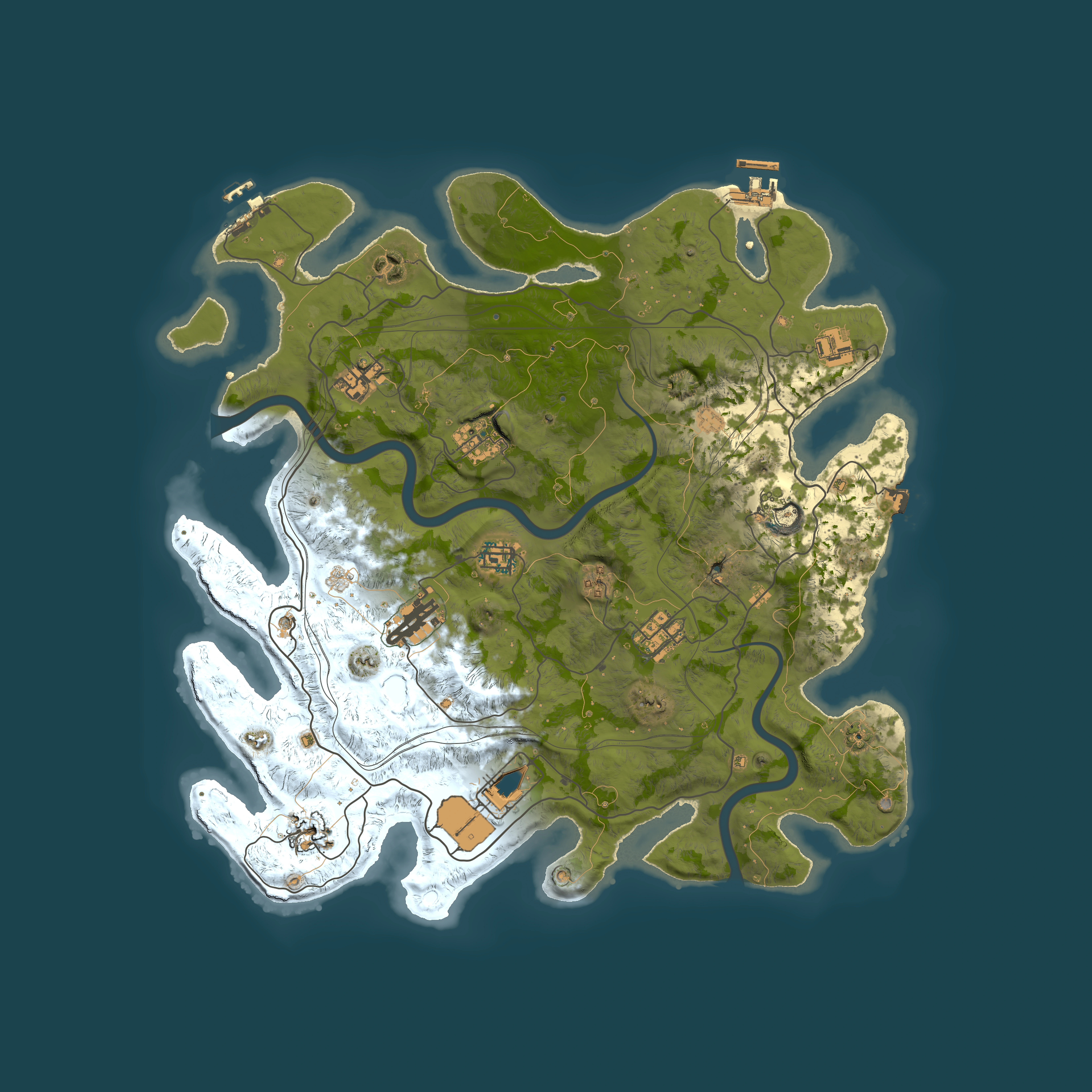 Full top-down render of Rust map seed 1337, 4000x4000m