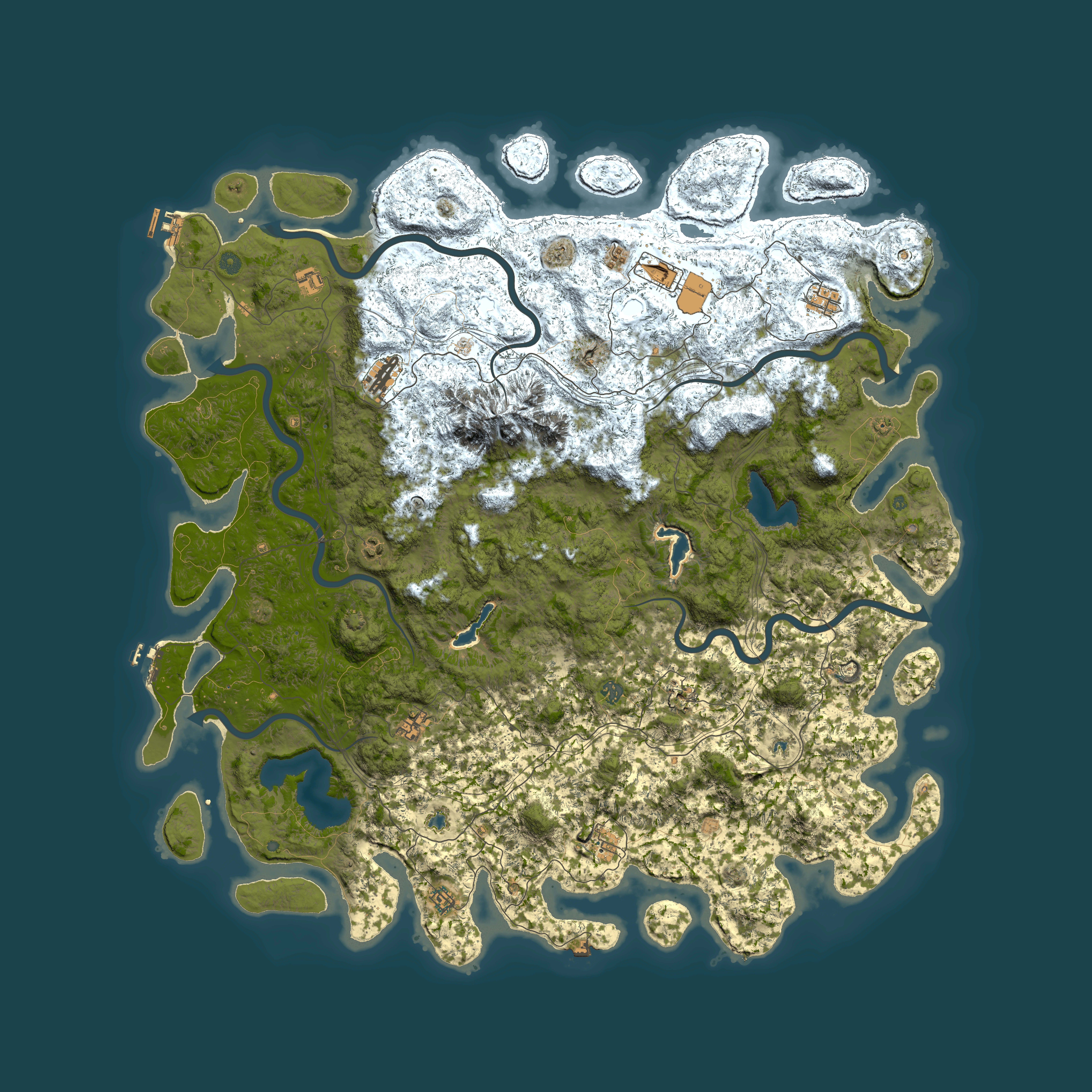 Full top-down render of Rust map seed 2070540632, 6000x6000m