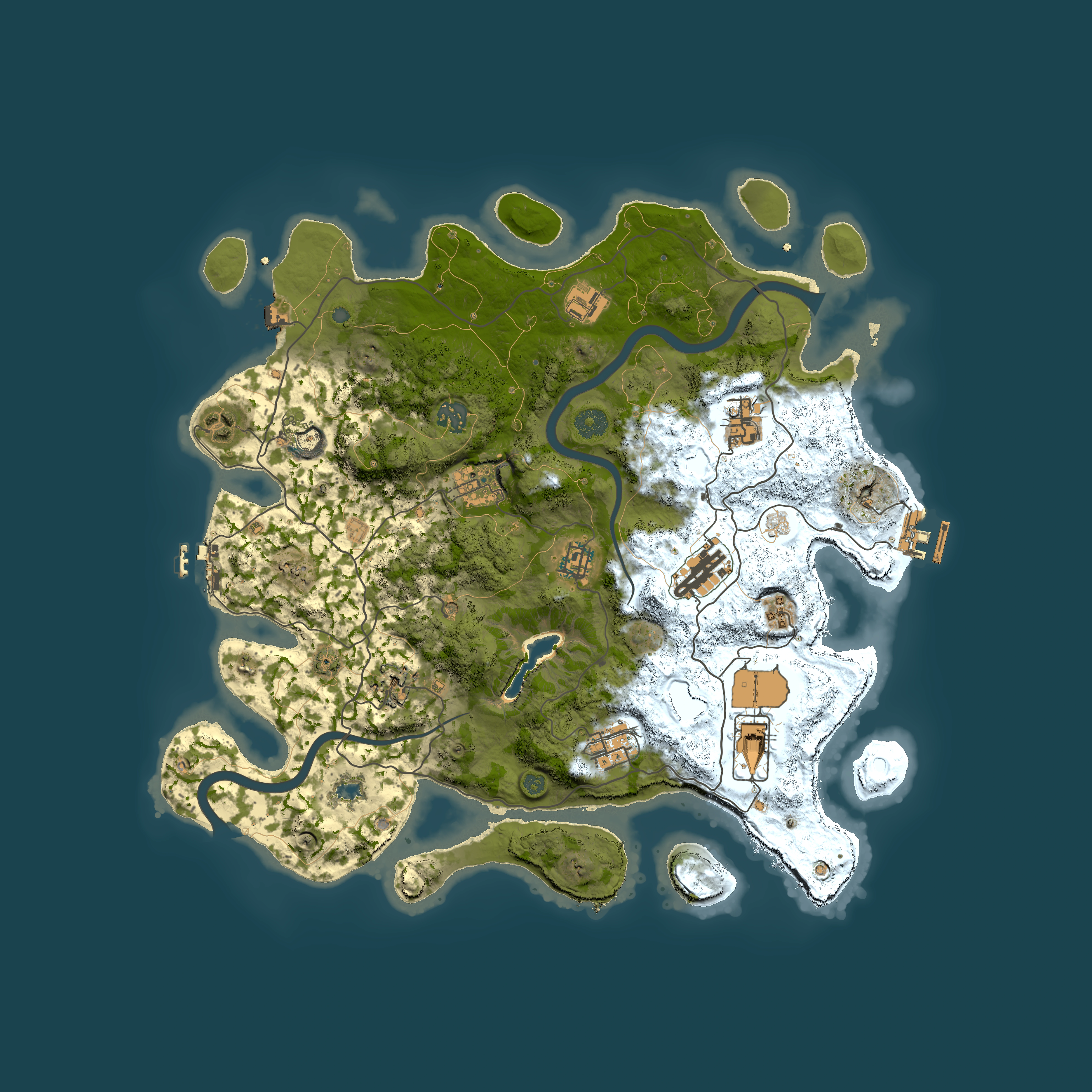 Full top-down render of Rust map seed 1142874373, 4000x4000m