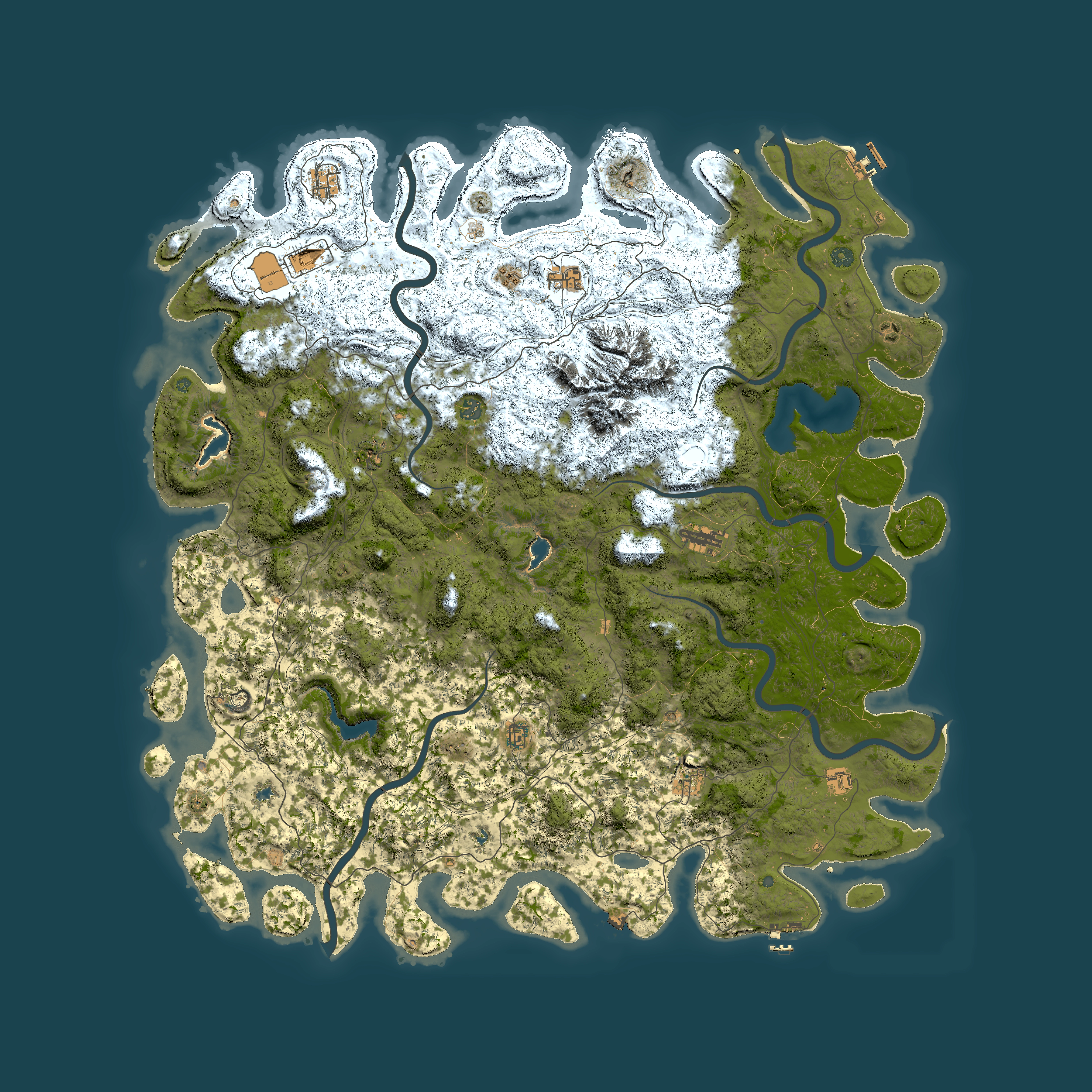 Full top-down render of Rust map seed 1197080233, 6000x6000m