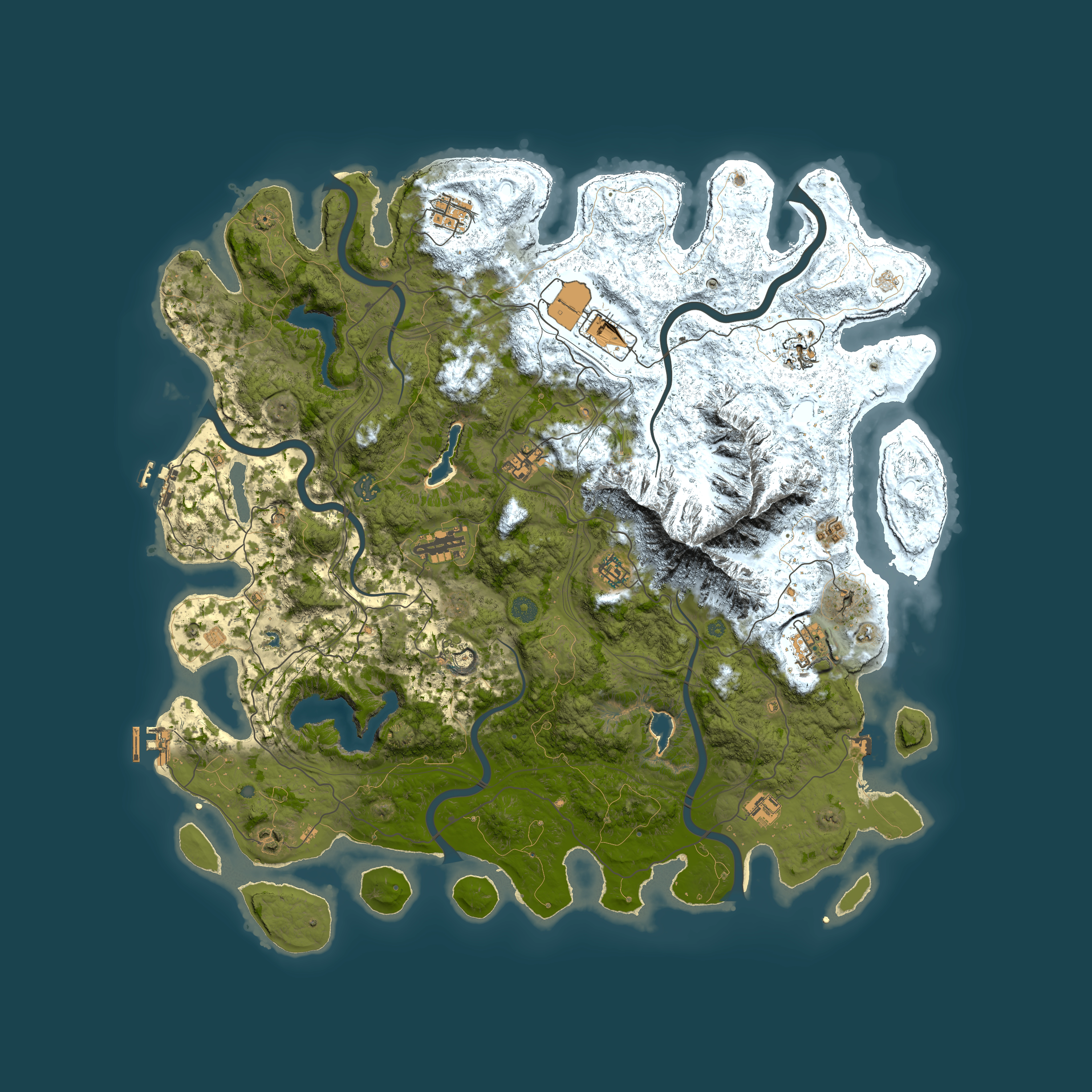 Full top-down render of Rust map seed 2070432102, 5000x5000m