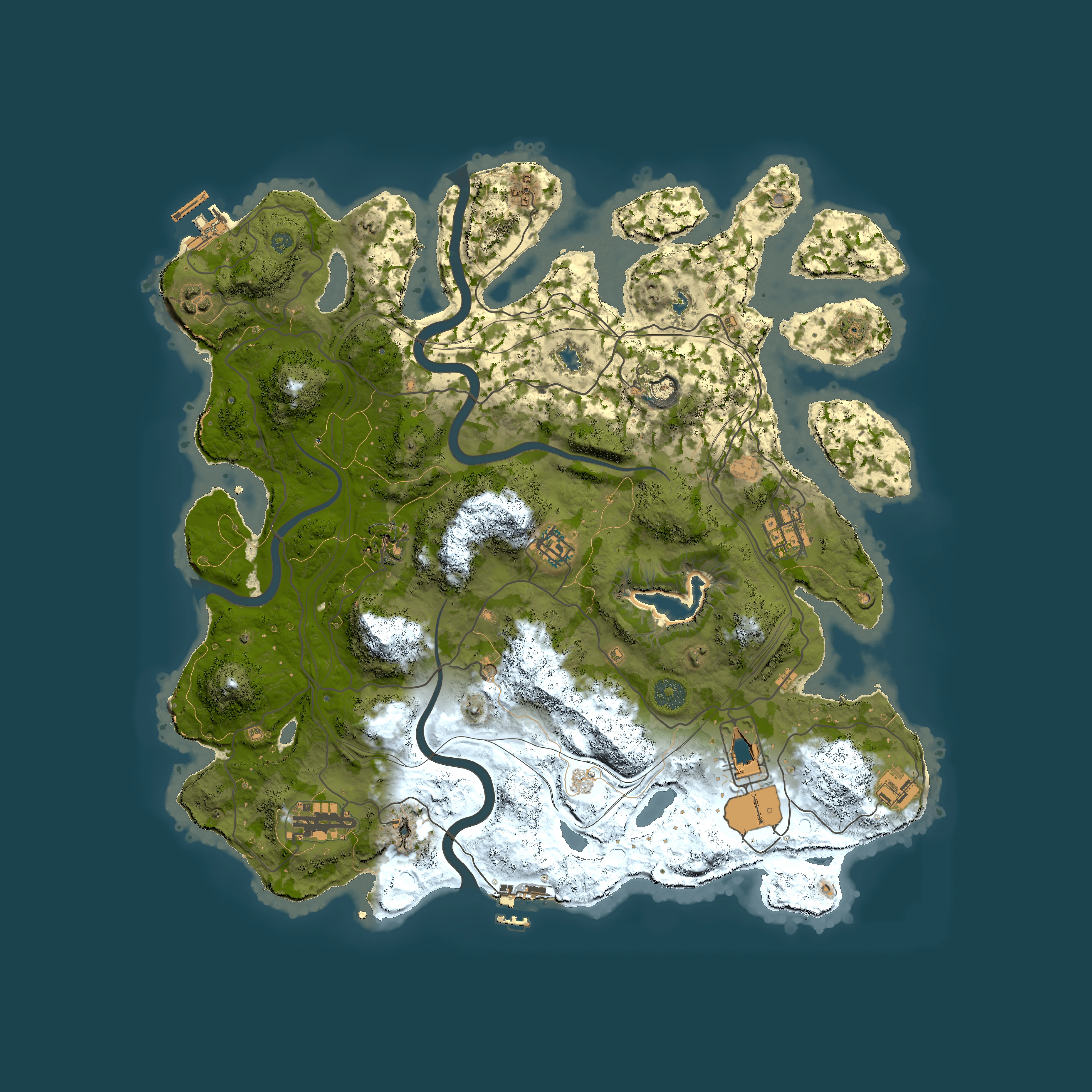 Full top-down render of Rust map seed 1337, 4000x4000m