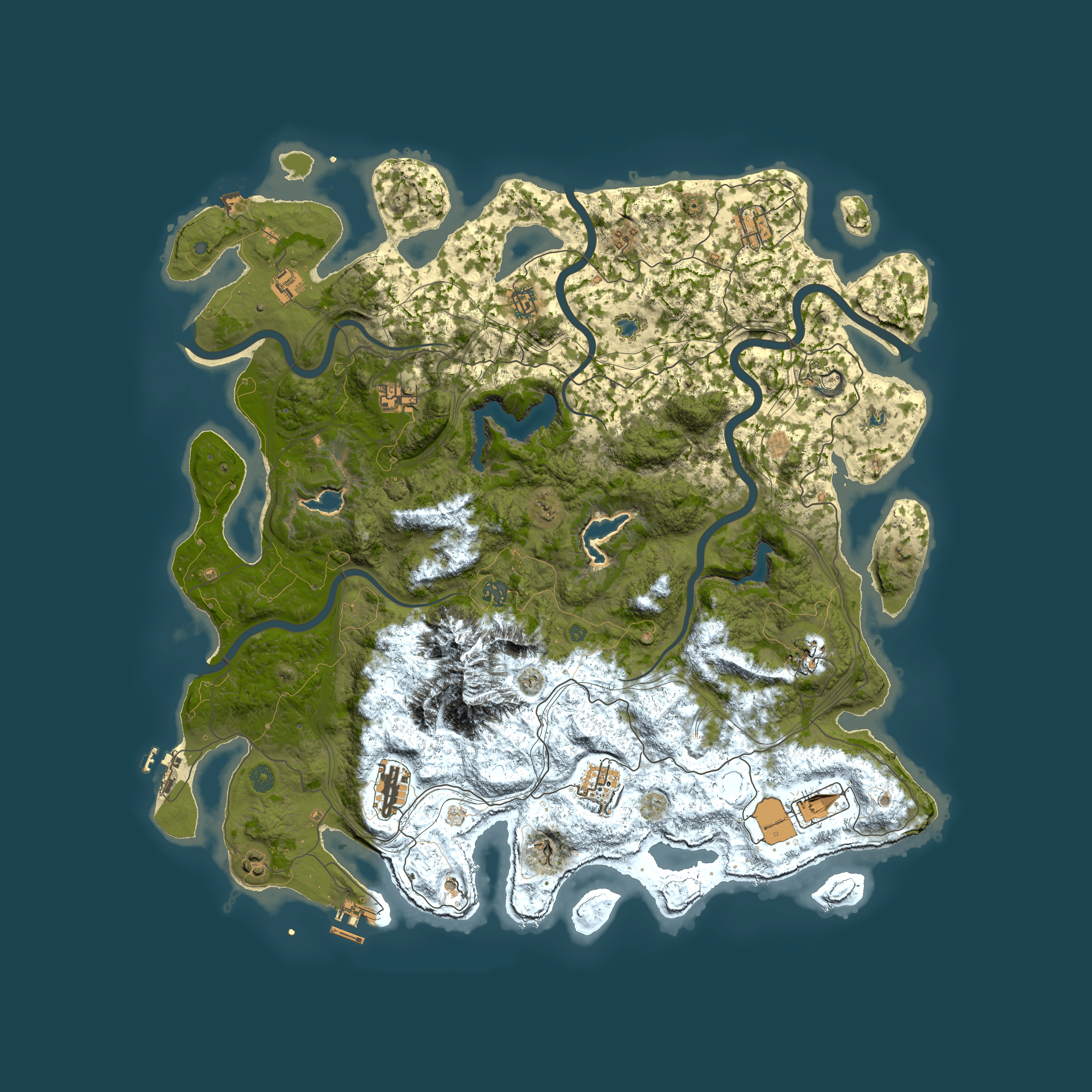 Full top-down render of Rust map seed 1205415105, 5000x5000m