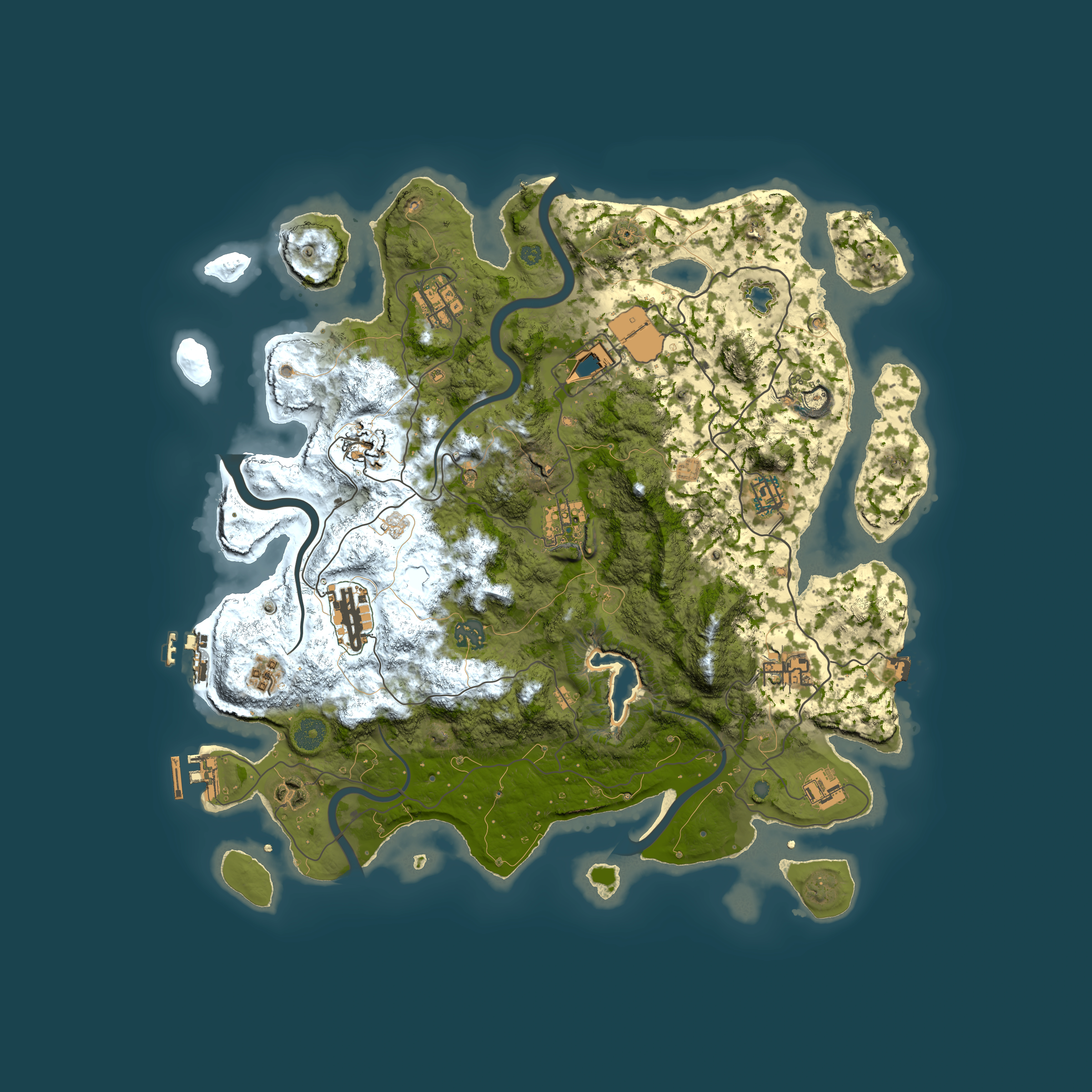Full top-down render of Rust map seed 1333045493, 4000x4000m