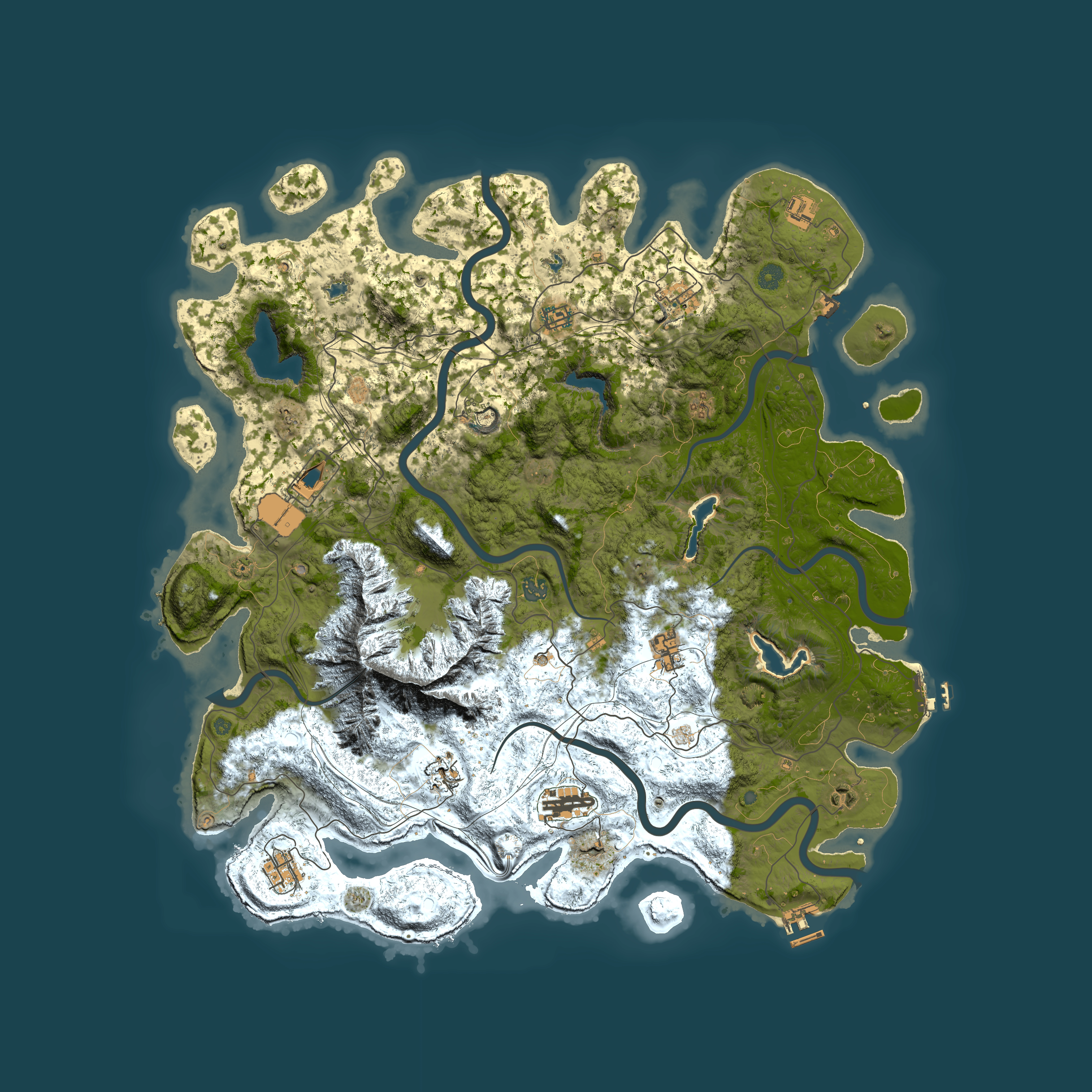 Full top-down render of Rust map seed 496264013, 5000x5000m