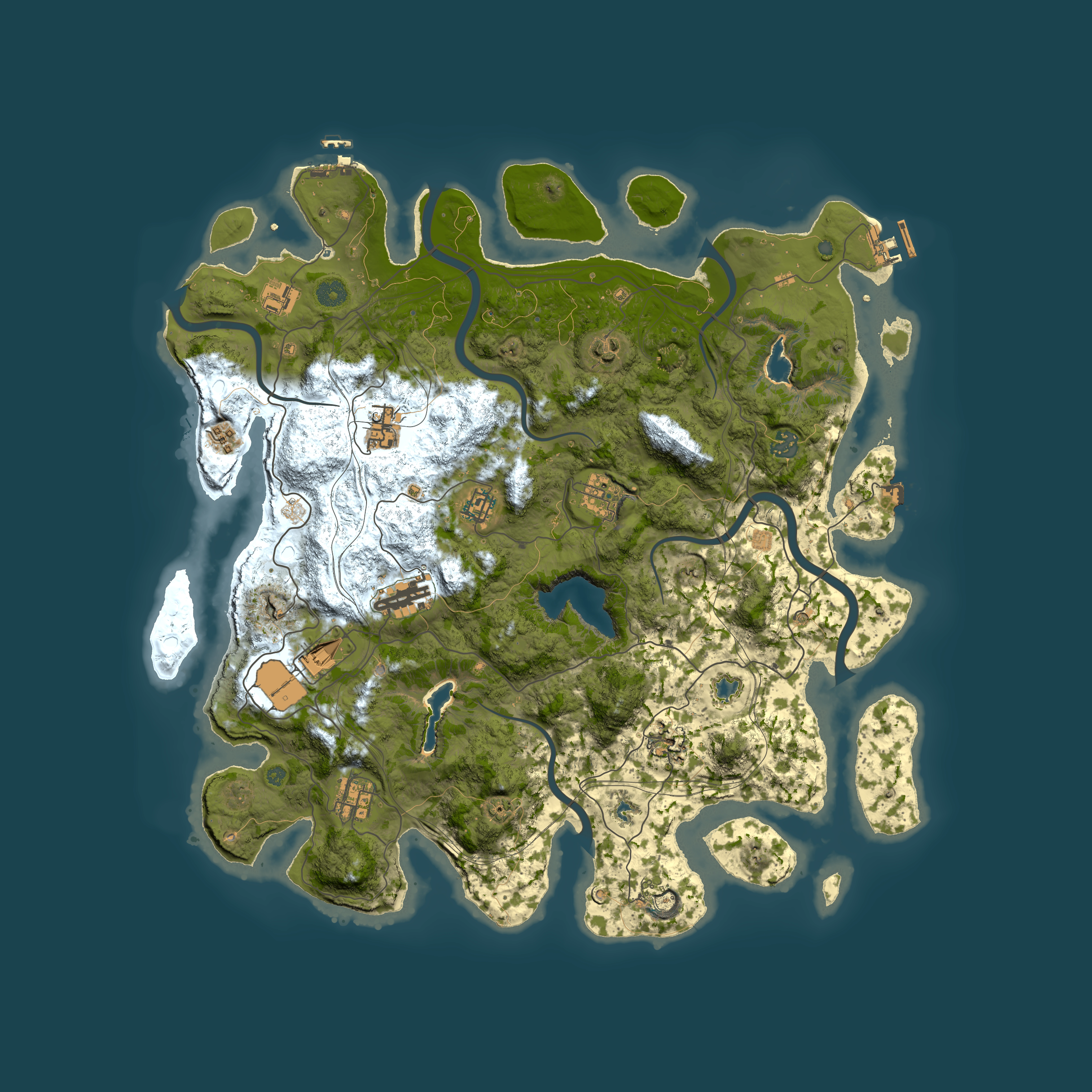 Full top-down render of Rust map seed 135049911, 4500x4500m
