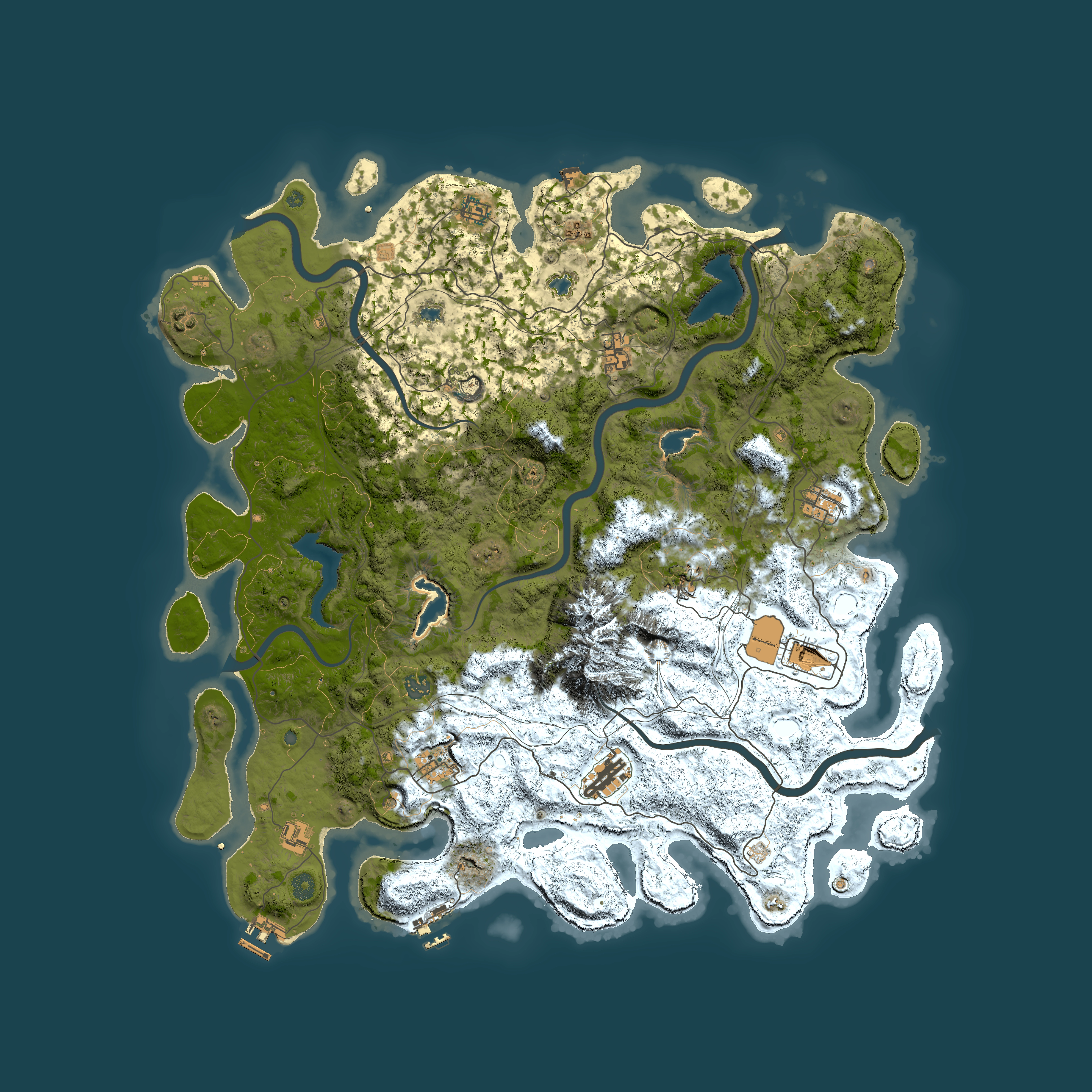 Full top-down render of Rust map seed 1964868675, 5000x5000m