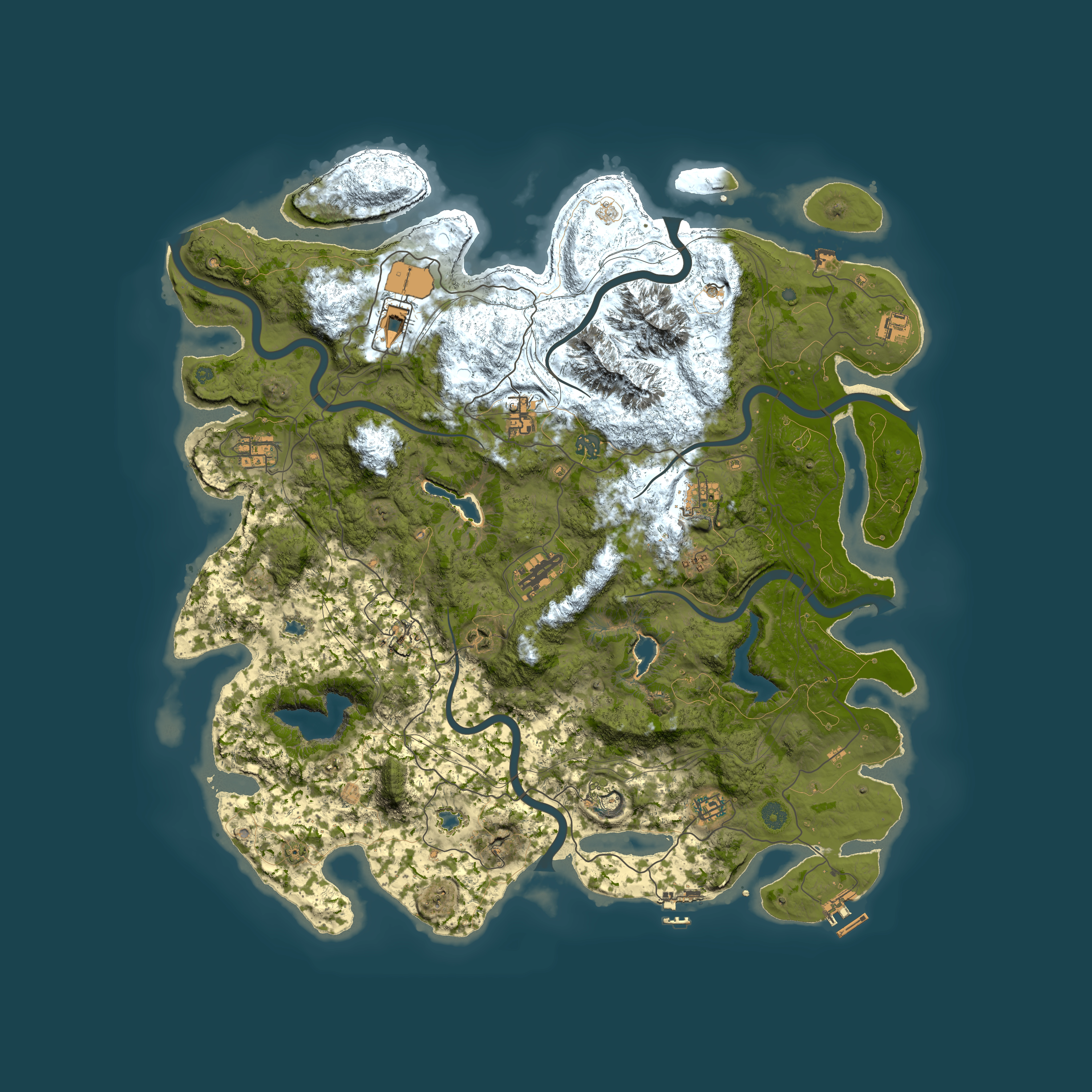Full top-down render of Rust map seed 208052002, 5000x5000m