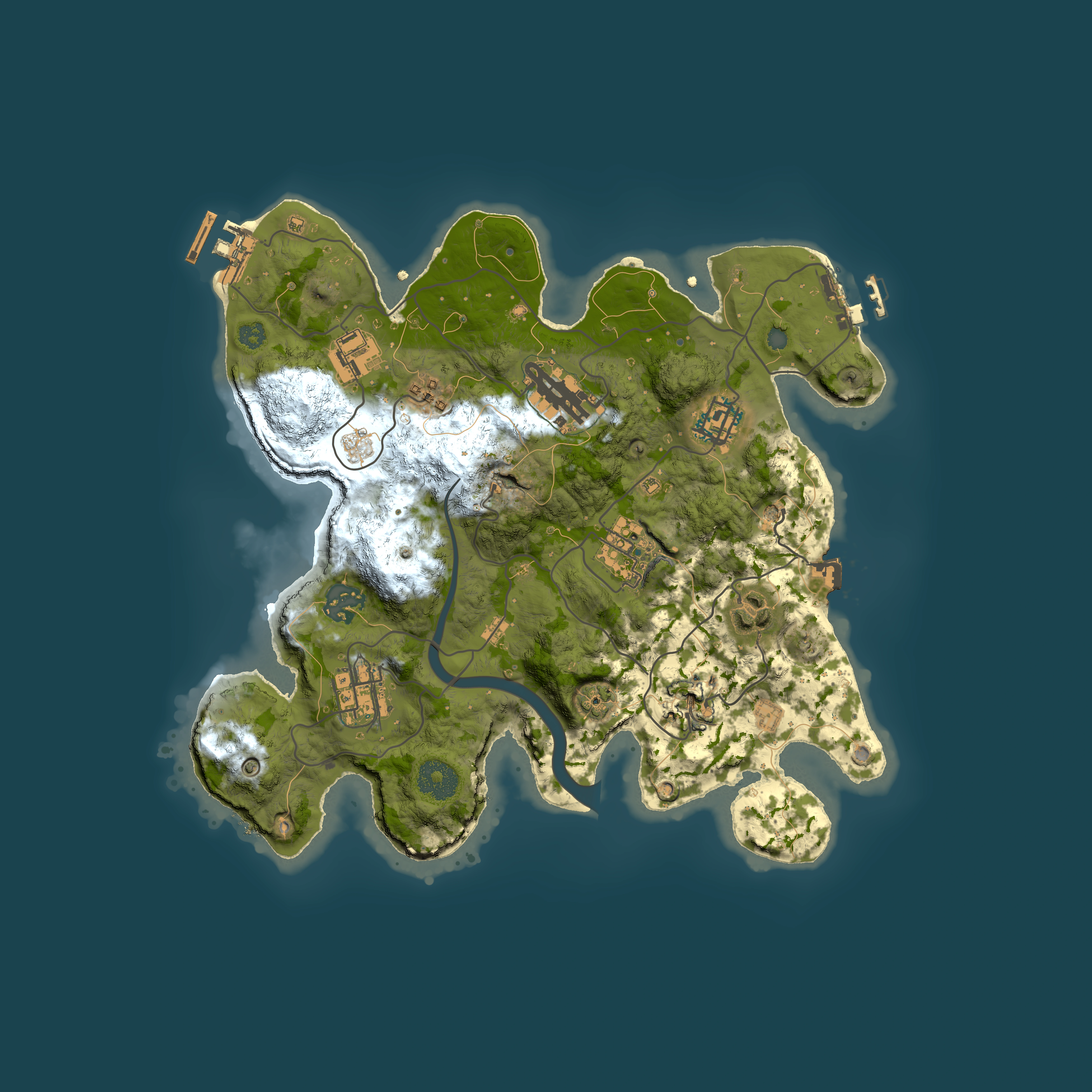 Full top-down render of Rust map seed 1010612497, 3000x3000m