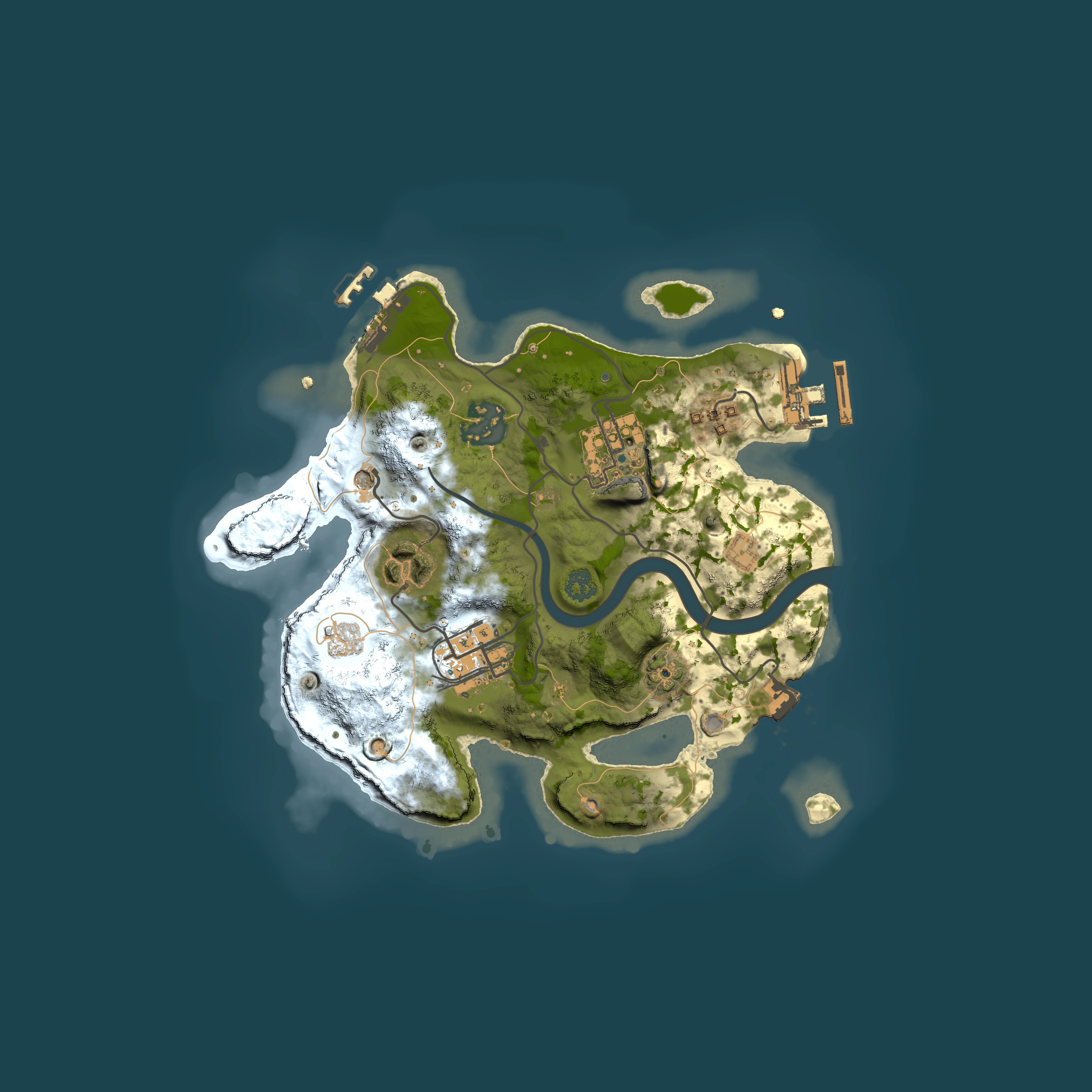 Full top-down render of Rust map seed 867650384, 2500x2500m