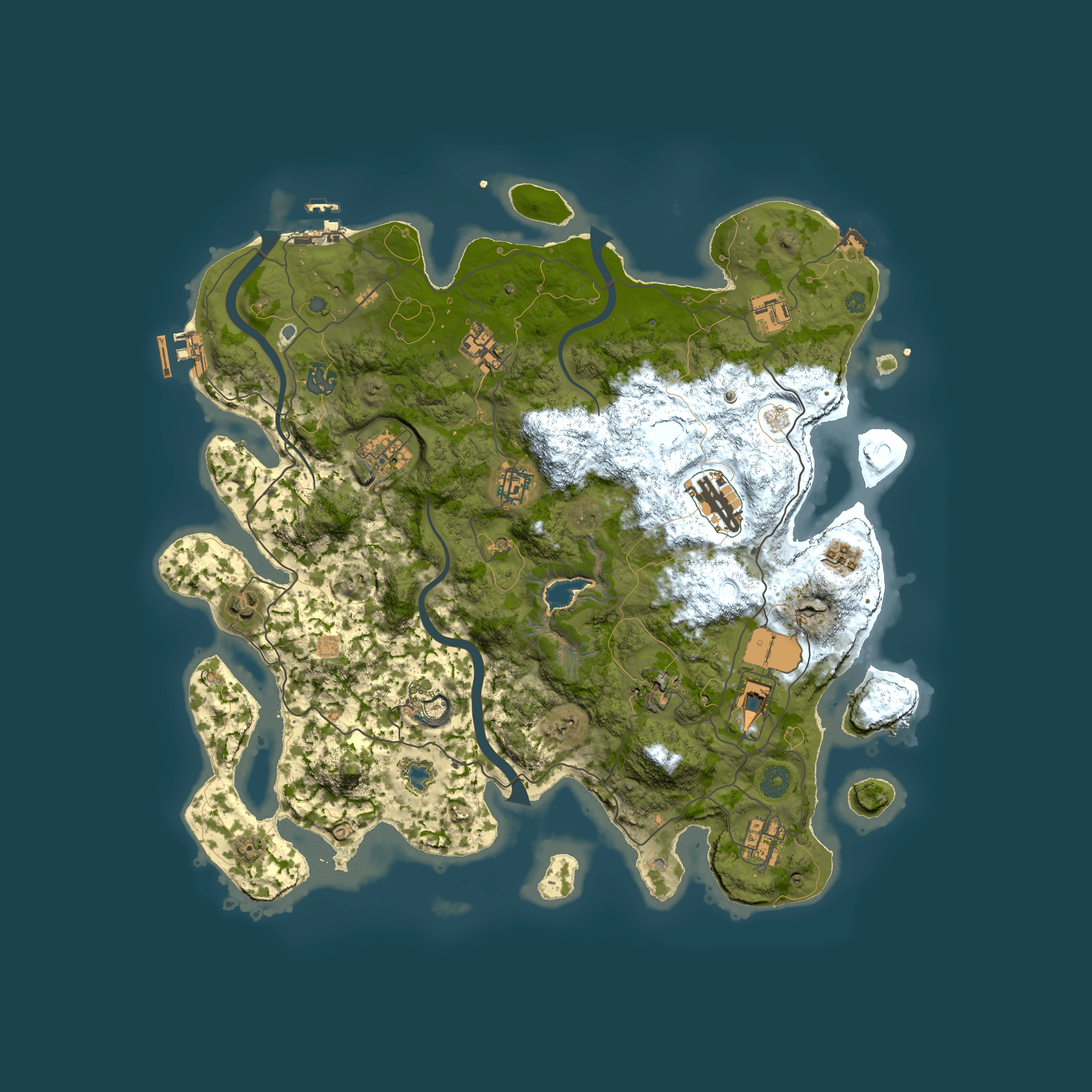 Full top-down render of Rust map seed 1266761734, 4000x4000m